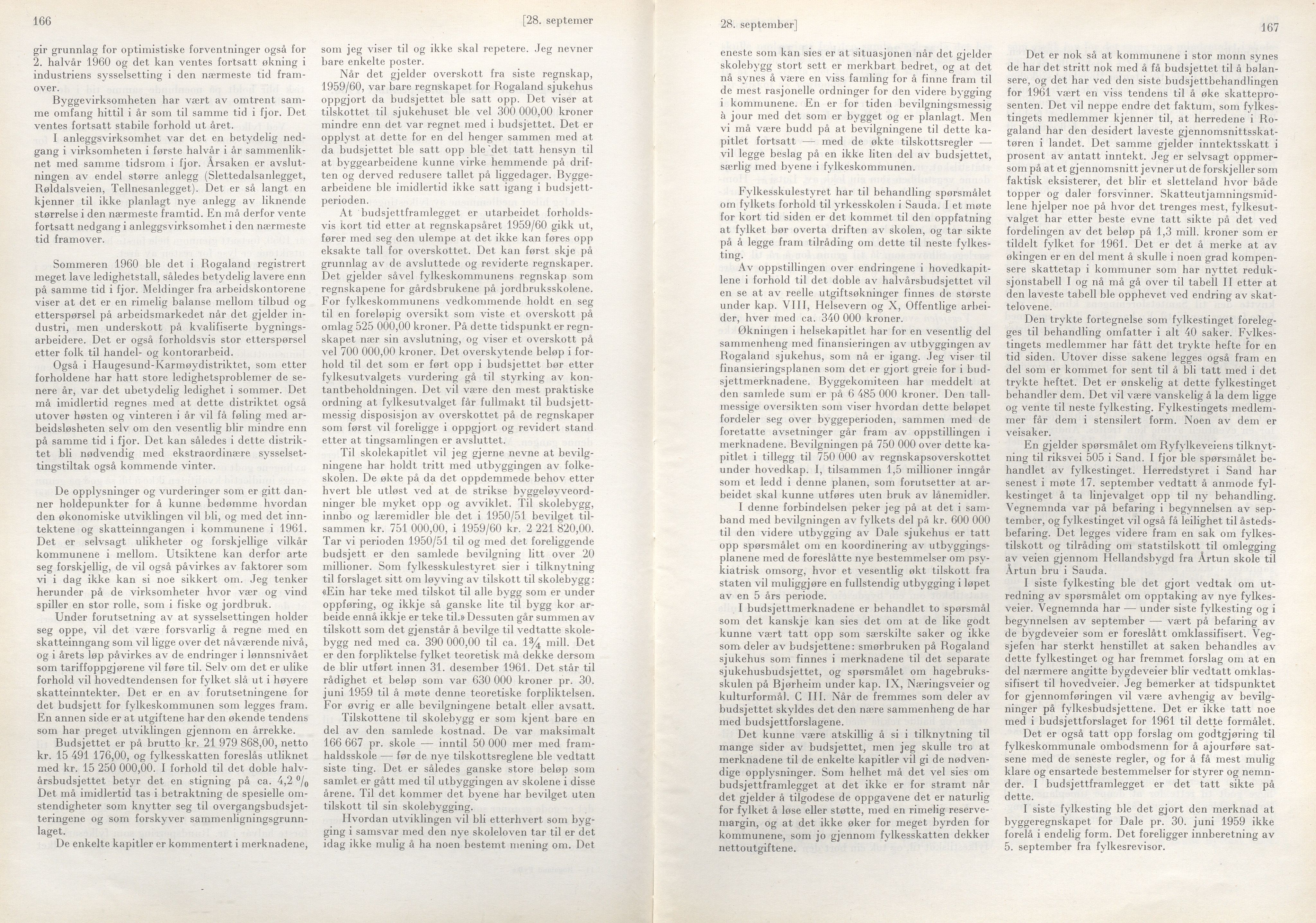 Rogaland fylkeskommune - Fylkesrådmannen , IKAR/A-900/A/Aa/Aaa/L0080: Møtebok , 1960, p. 166-167