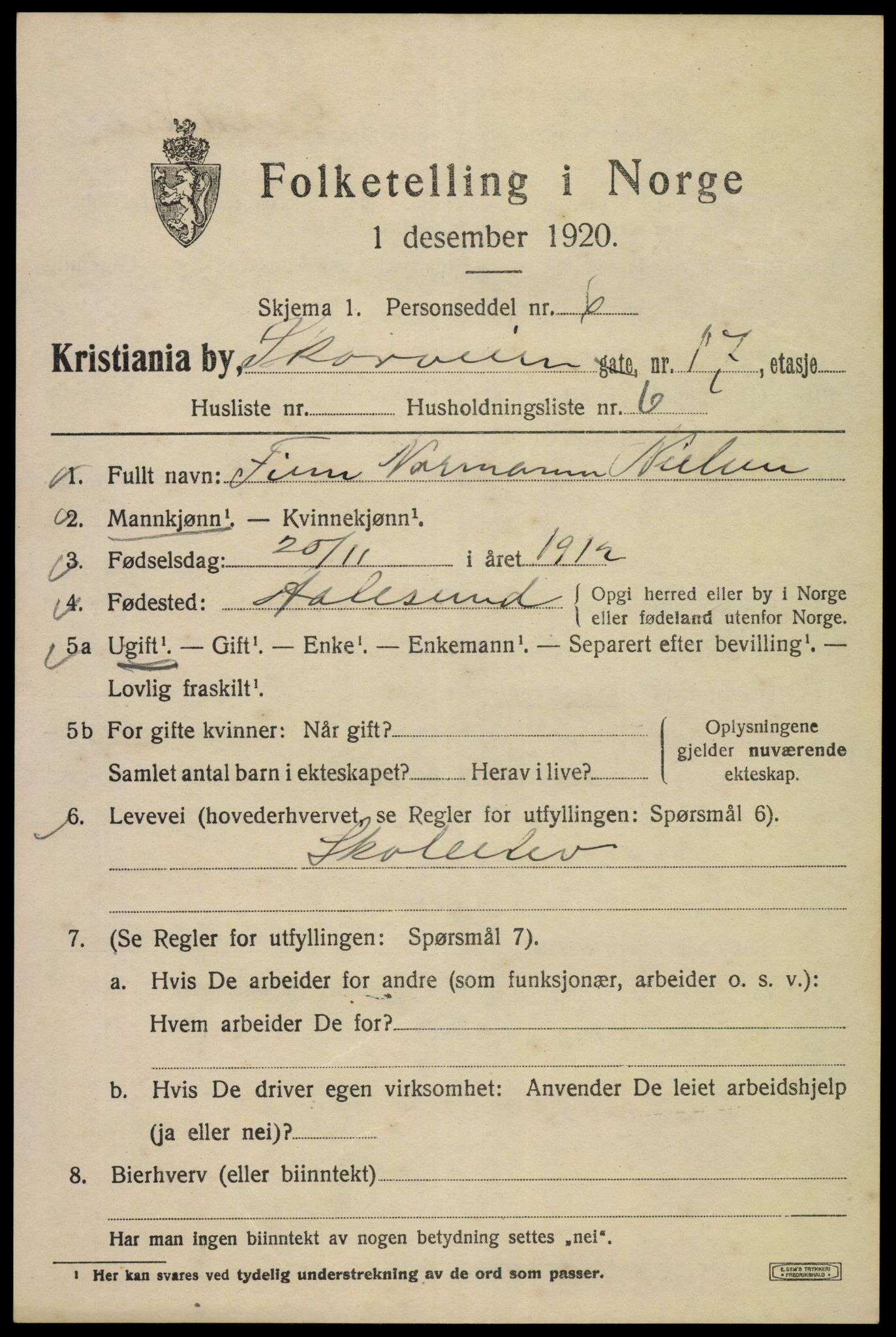 SAO, 1920 census for Kristiania, 1920, p. 516407