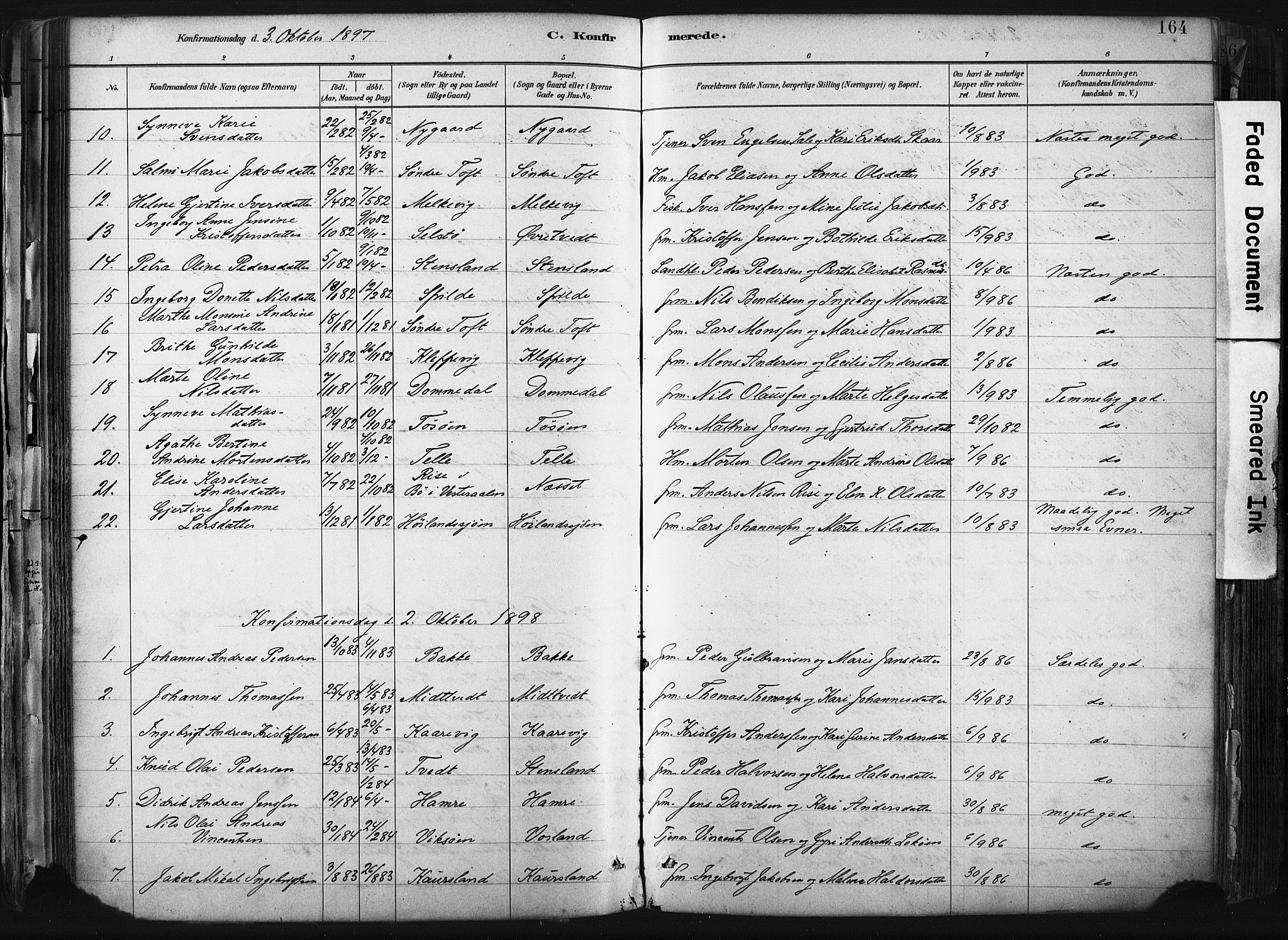 Sund sokneprestembete, SAB/A-99930: Parish register (official) no. B 1, 1882-1907, p. 164