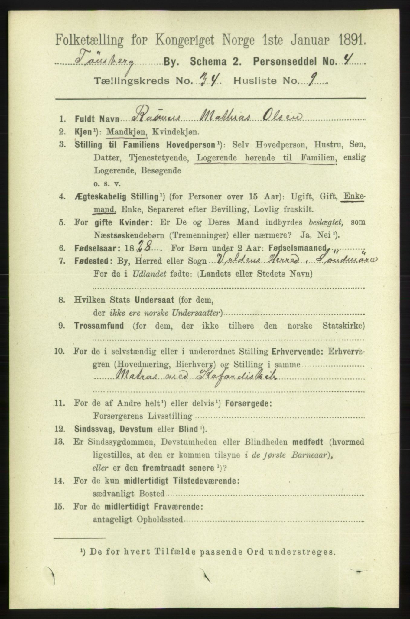 RA, 1891 census for 0705 Tønsberg, 1891, p. 7760