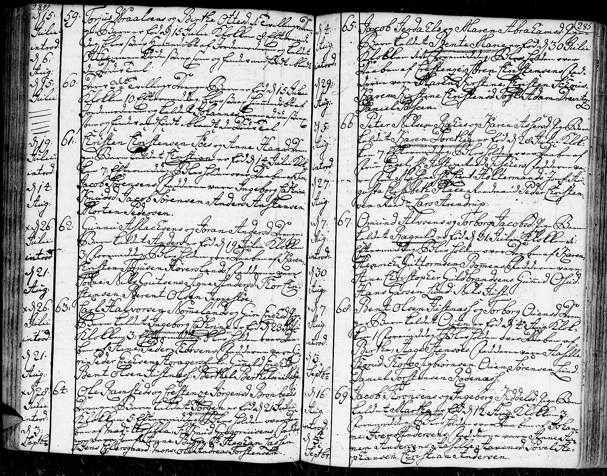 Kristiansand domprosti, AV/SAK-1112-0006/F/Fa/L0002: Parish register (official) no. A 2, 1755-1778, p. 284-285