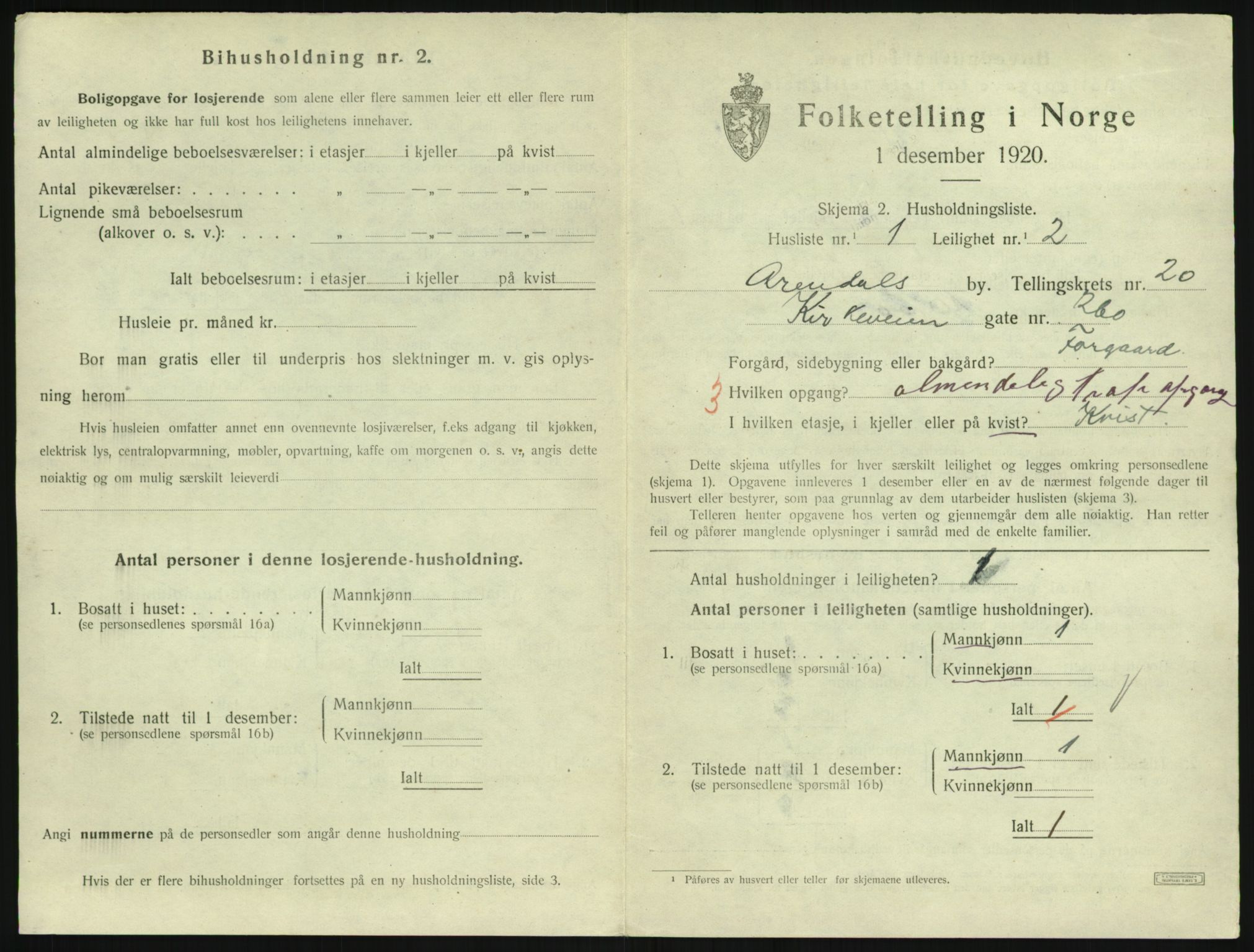 SAK, 1920 census for Arendal, 1920, p. 8294