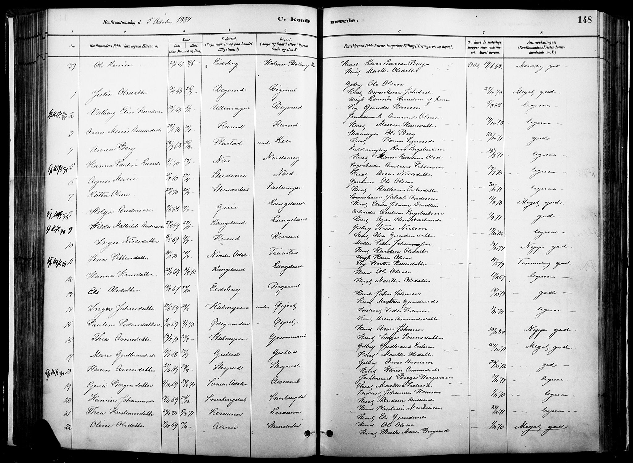 Vinger prestekontor, AV/SAH-PREST-024/H/Ha/Haa/L0014: Parish register (official) no. 14, 1881-1900, p. 148