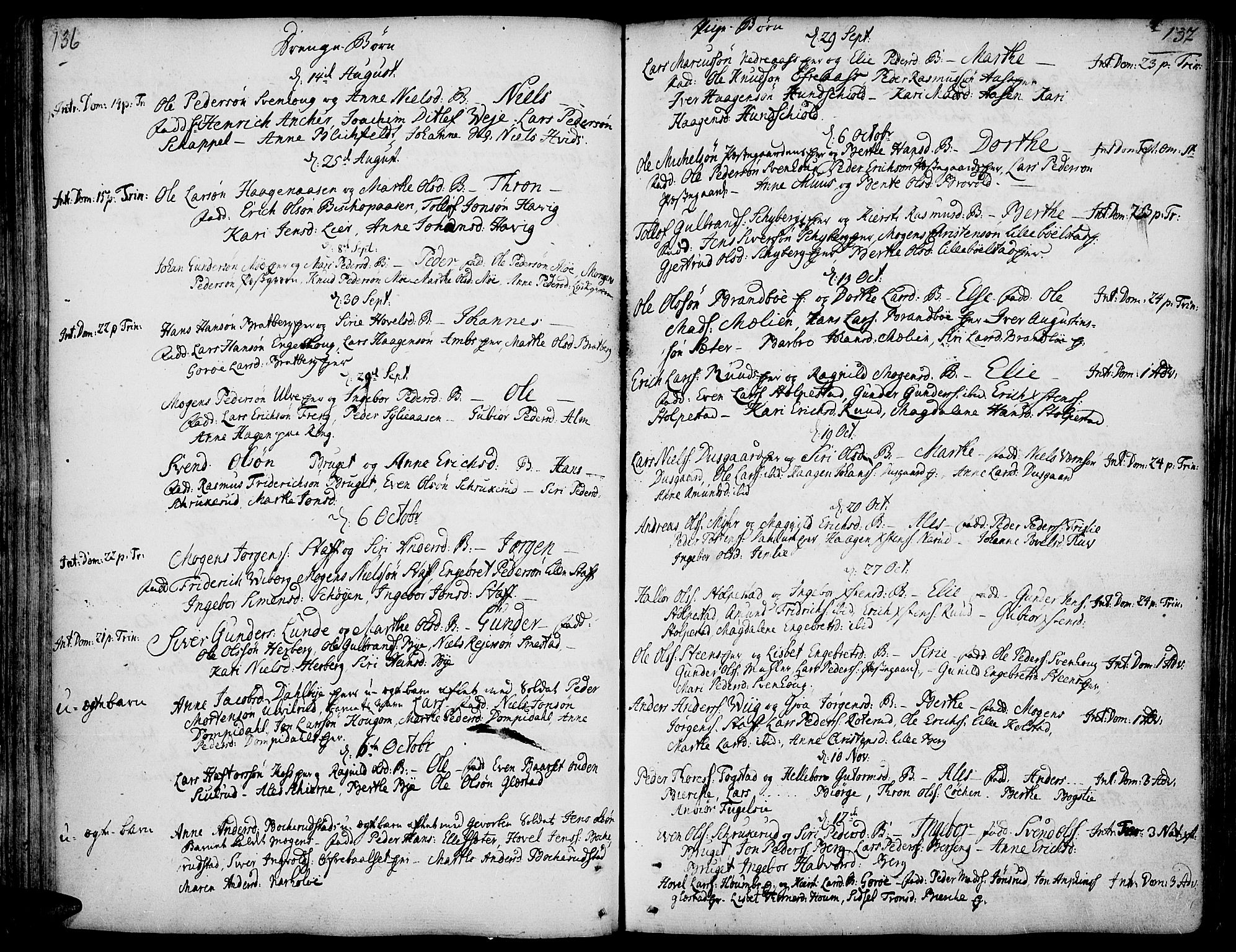 Ringsaker prestekontor, AV/SAH-PREST-014/K/Ka/L0001: Parish register (official) no. 1, 1734-1746, p. 136-137
