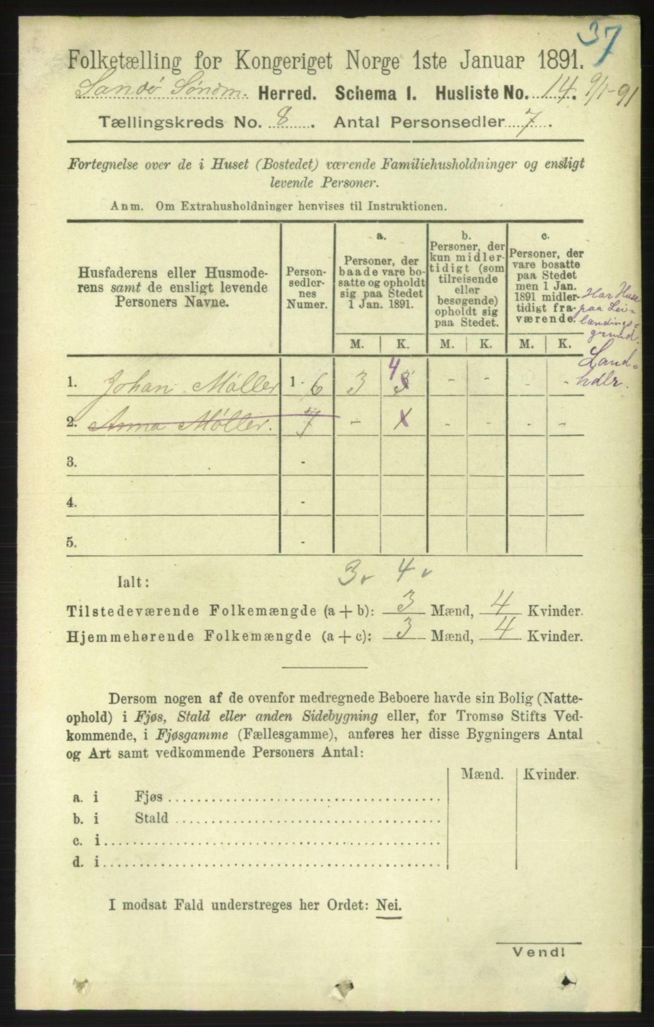 RA, 1891 census for 1514 Sande, 1891, p. 1372