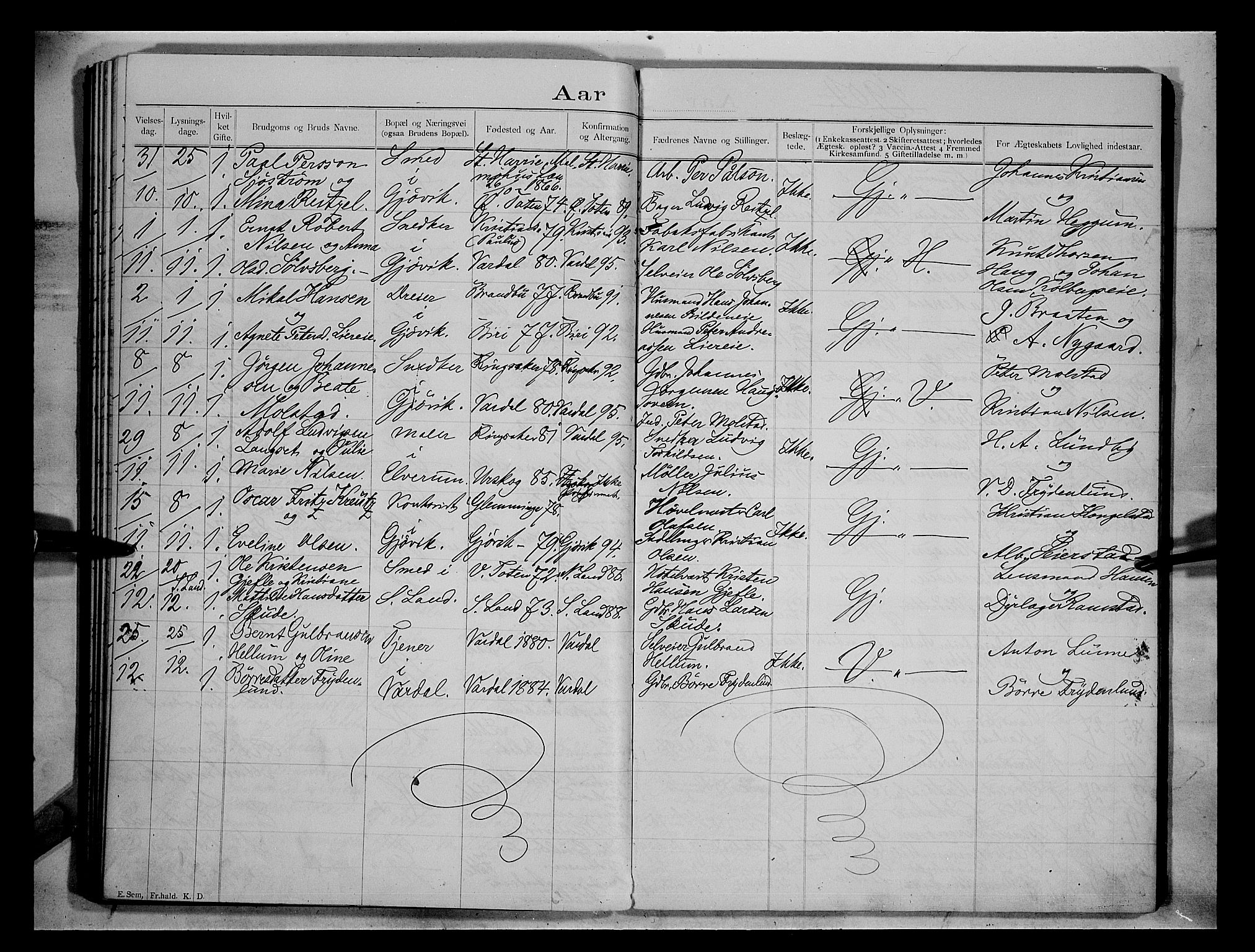 Vardal prestekontor, AV/SAH-PREST-100/H/Ha/Hab/L0004: Banns register no. 4, 1892-1907