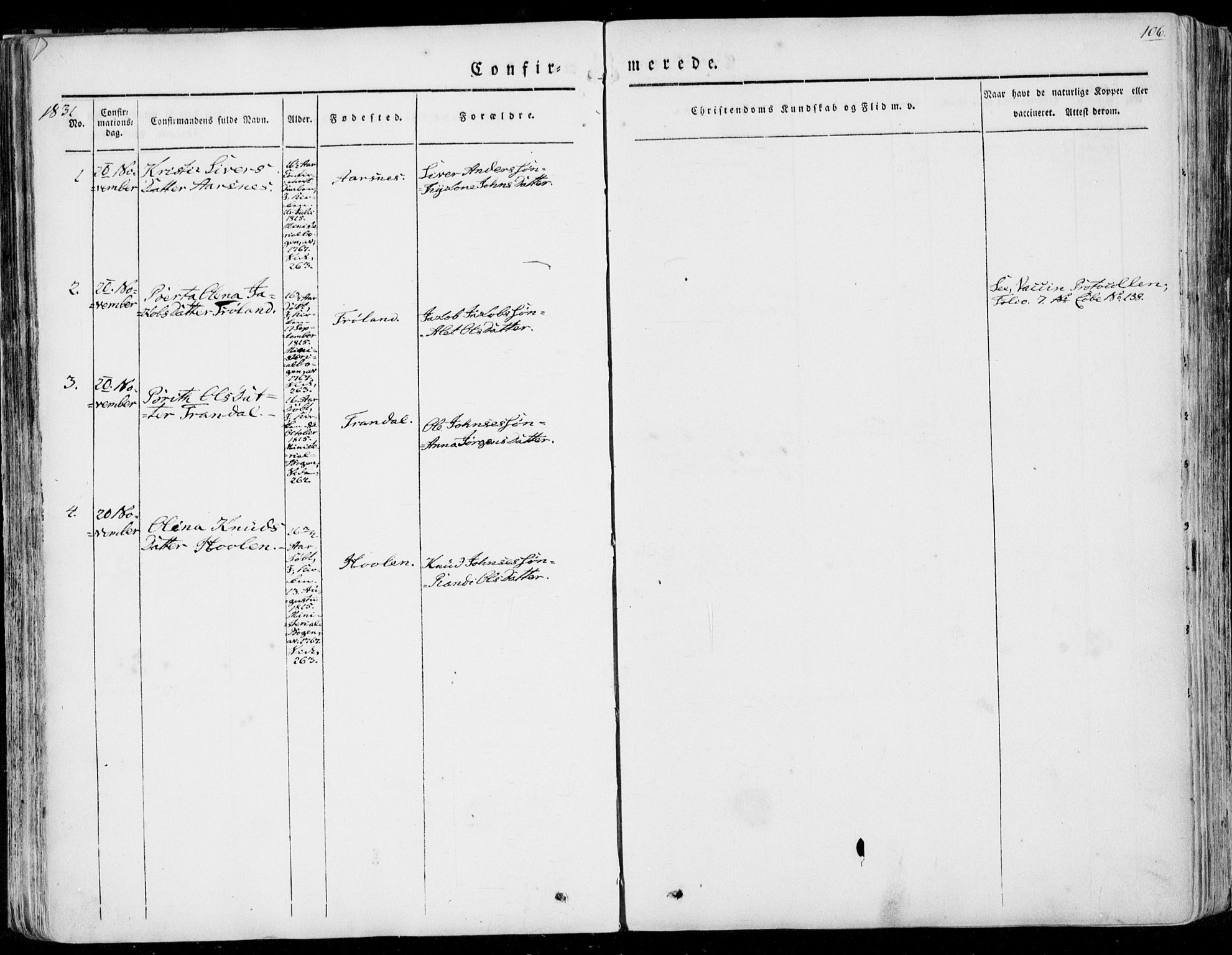 Ministerialprotokoller, klokkerbøker og fødselsregistre - Møre og Romsdal, AV/SAT-A-1454/515/L0208: Parish register (official) no. 515A04, 1830-1846, p. 106