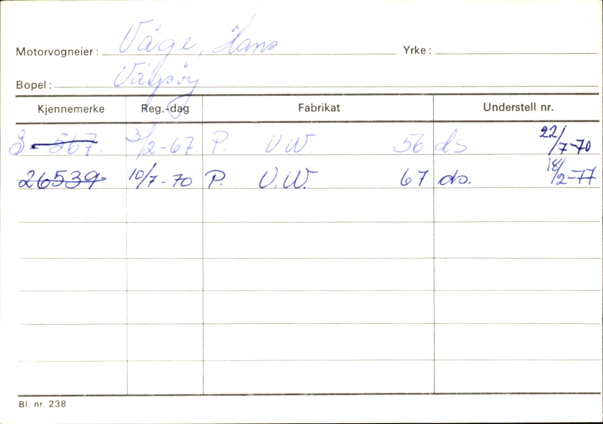 Statens vegvesen, Sogn og Fjordane vegkontor, SAB/A-5301/4/F/L0145: Registerkort Vågsøy S-Å. Årdal I-P, 1945-1975, p. 714