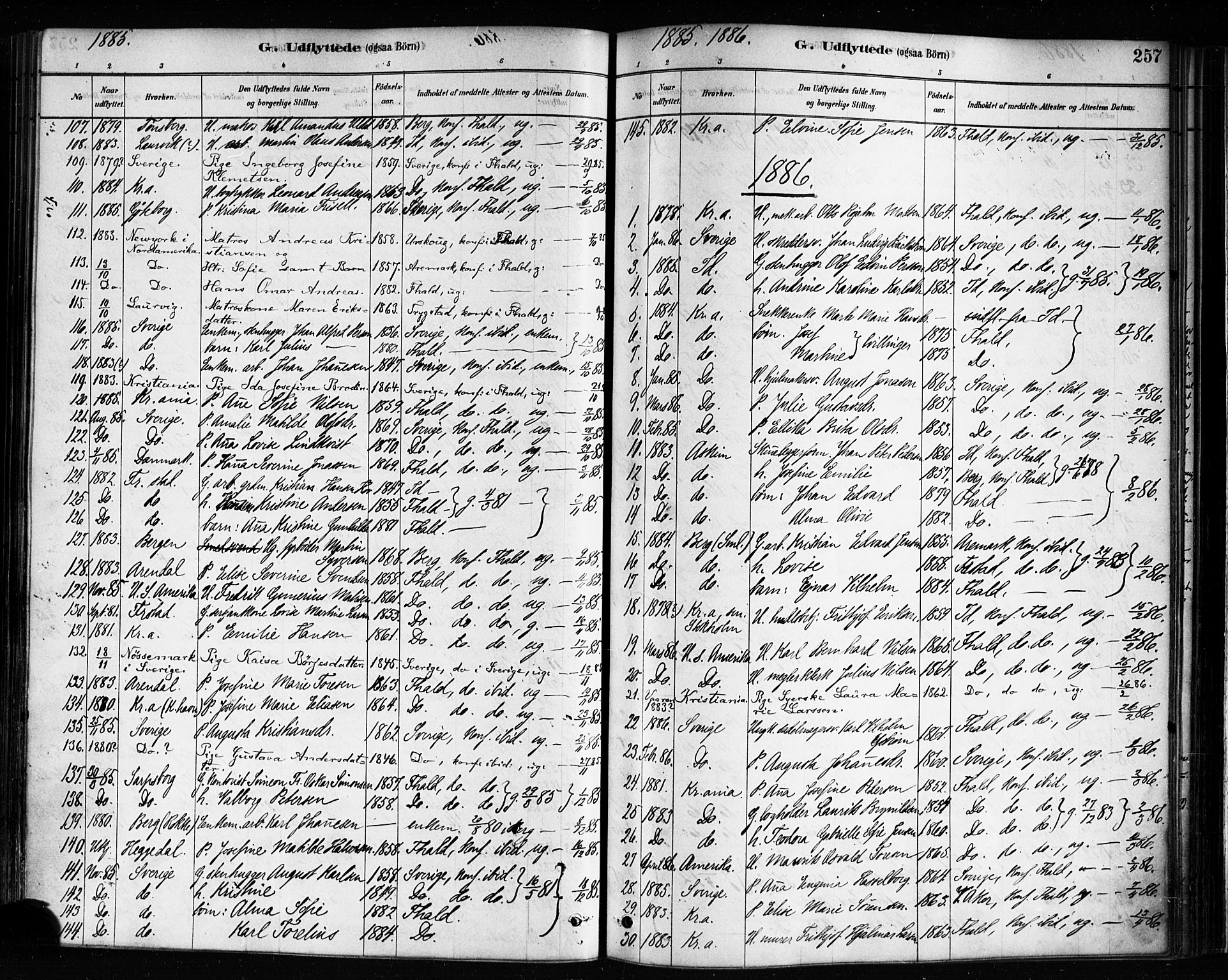 Halden prestekontor Kirkebøker, SAO/A-10909/F/Fa/L0012: Parish register (official) no. I 12, 1878-1889, p. 257