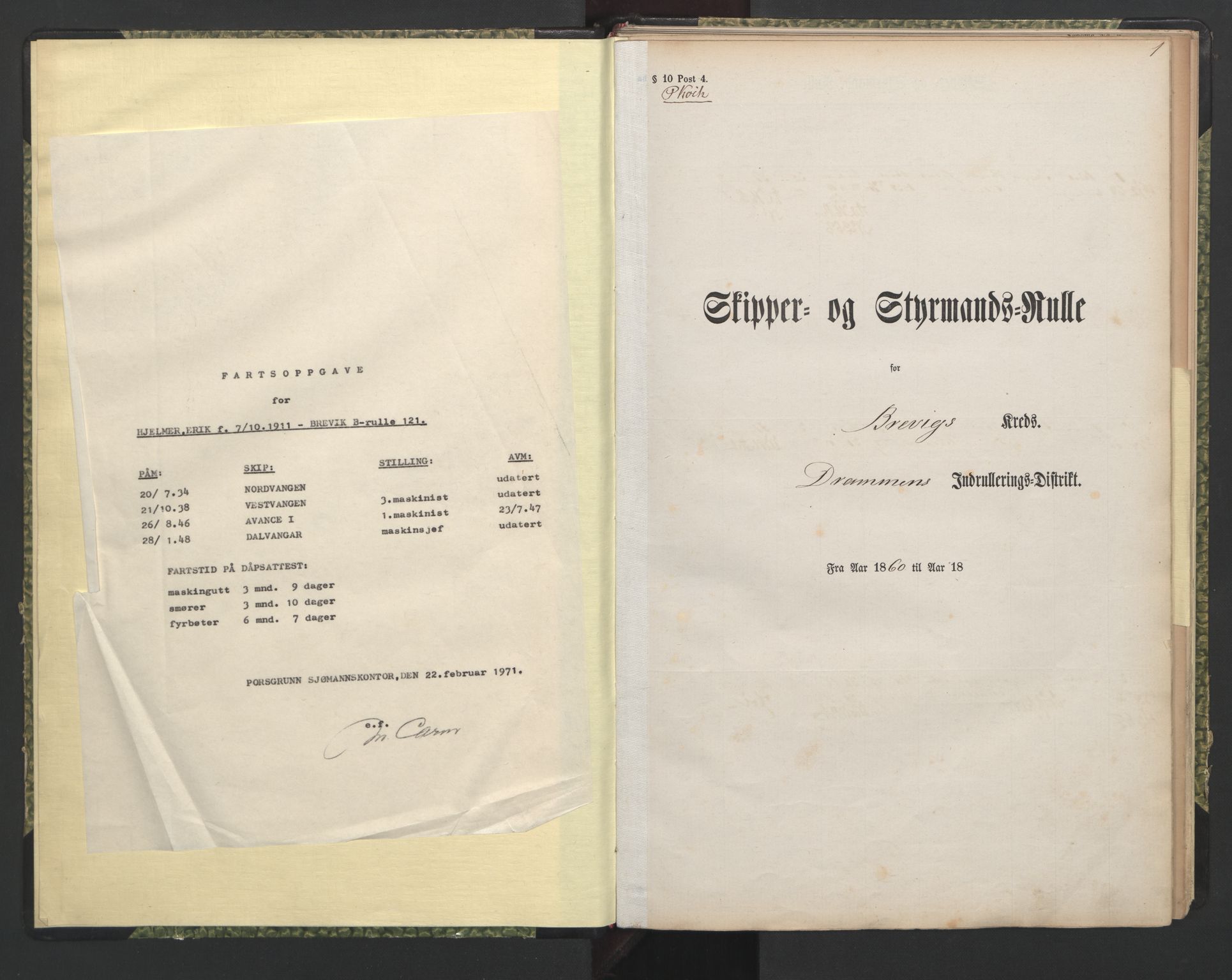 Brevik innrulleringskontor, SAKO/A-833/F/Fc/L0002: Diverse ruller, 1860-1948