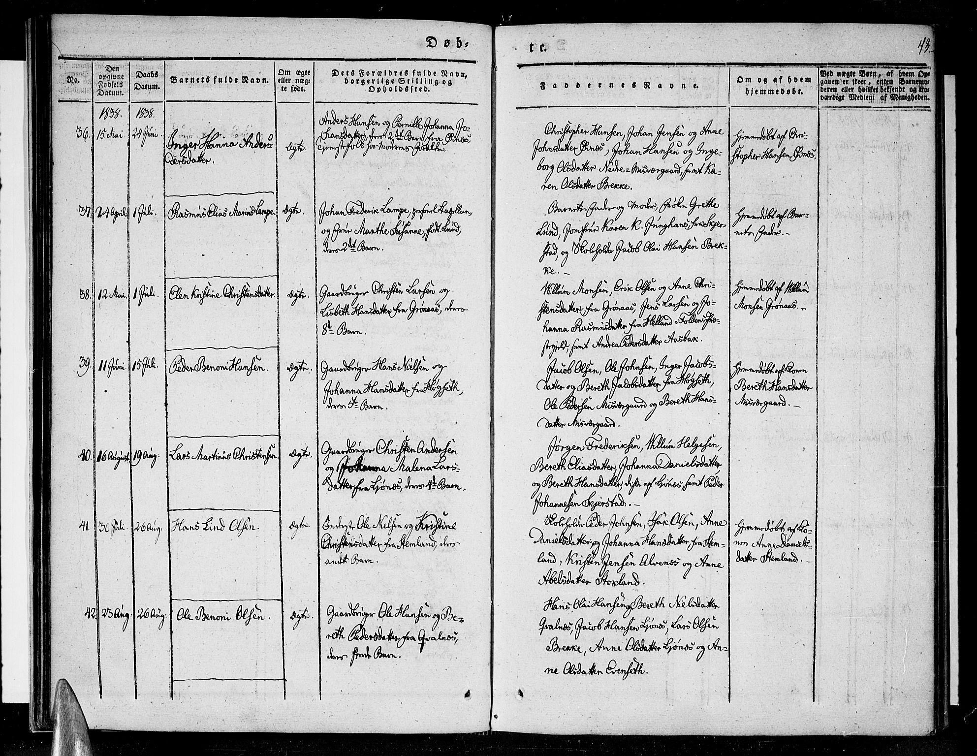 Ministerialprotokoller, klokkerbøker og fødselsregistre - Nordland, AV/SAT-A-1459/852/L0737: Parish register (official) no. 852A07, 1833-1849, p. 43