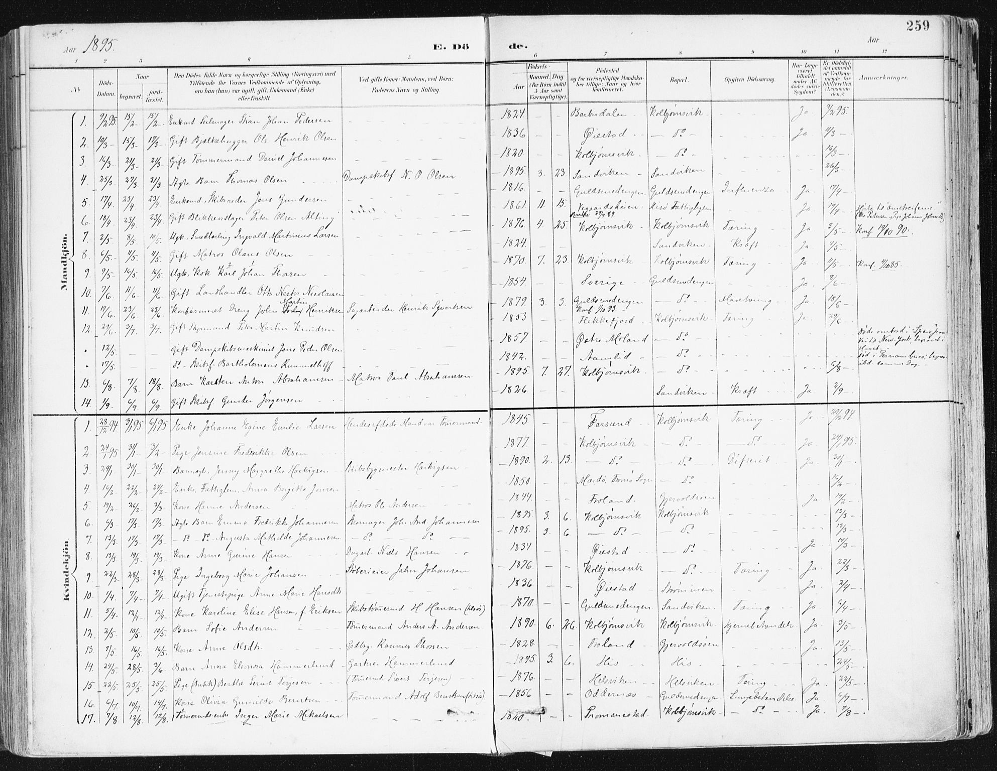 Hisøy sokneprestkontor, AV/SAK-1111-0020/F/Fa/L0004: Parish register (official) no. A 4, 1895-1917, p. 259