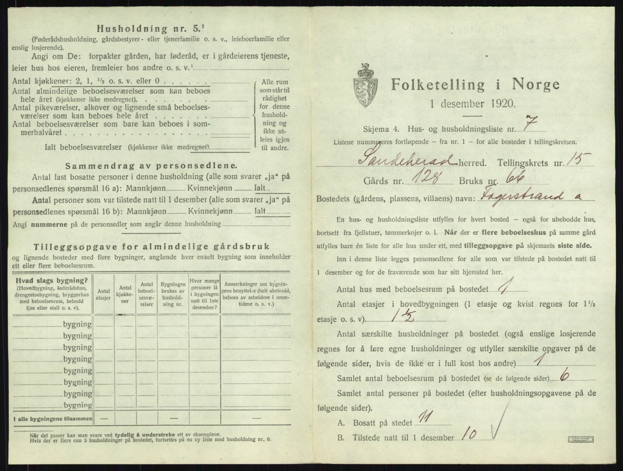 SAKO, 1920 census for Sandeherred, 1920, p. 3247
