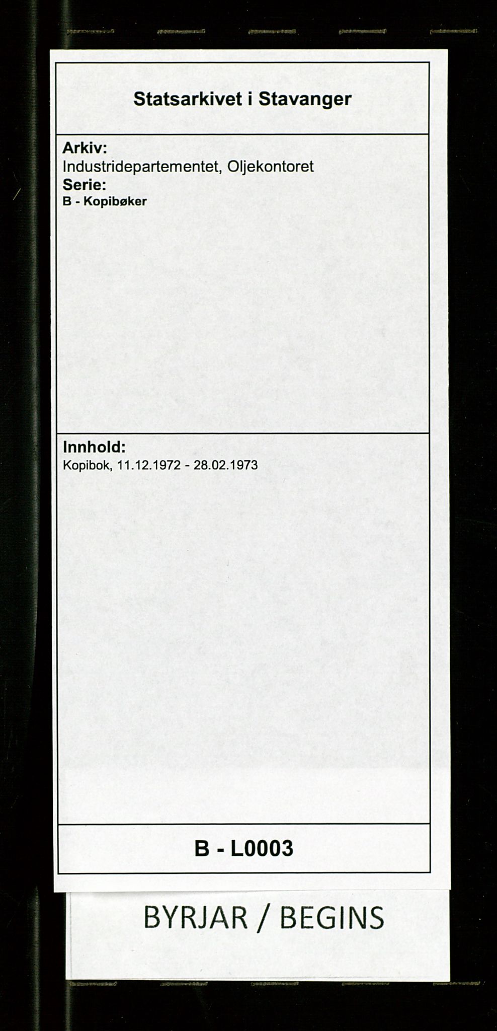 Industridepartementet, Oljekontoret, AV/SAST-A-101348/B/L0003: Kopibok, 1972-1973