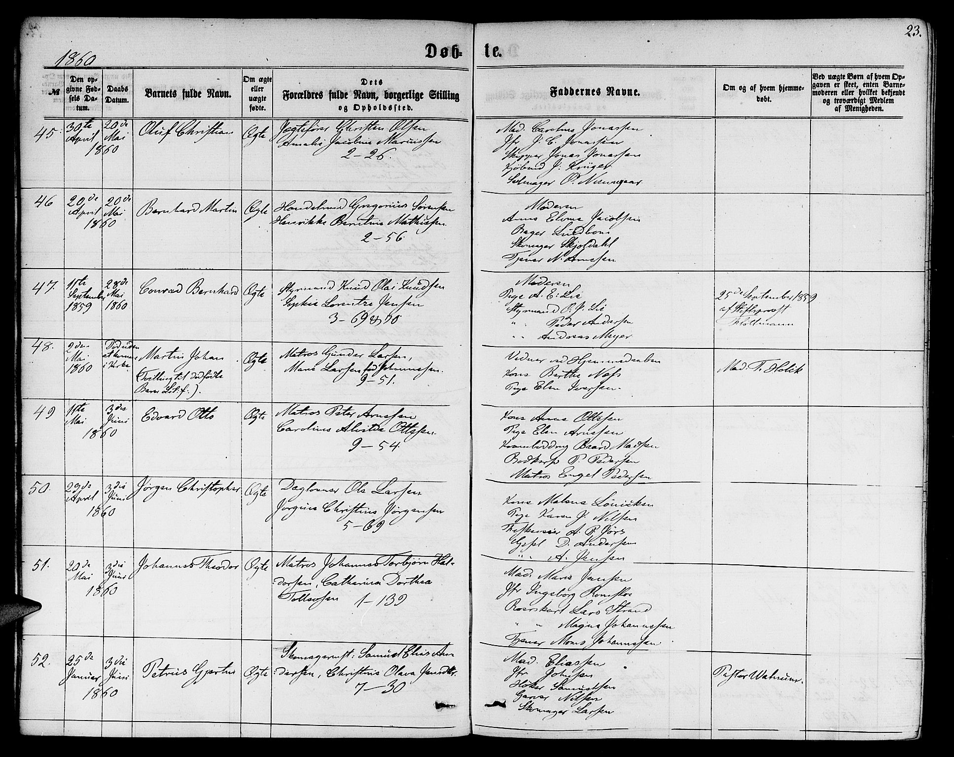 Nykirken Sokneprestembete, AV/SAB-A-77101/H/Hab: Parish register (copy) no. B 2, 1859-1868, p. 23