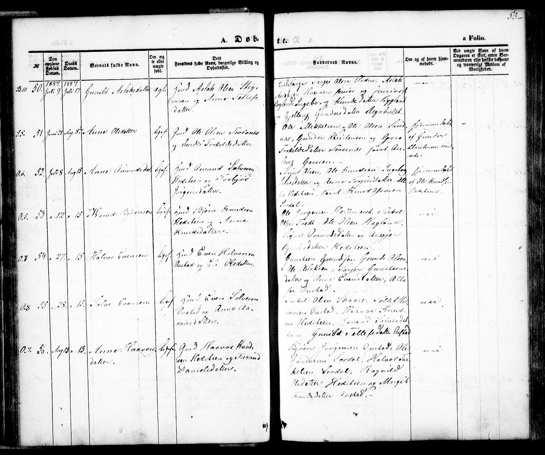 Bygland sokneprestkontor, AV/SAK-1111-0006/F/Fa/Fab/L0004: Parish register (official) no. A 4, 1842-1858, p. 53