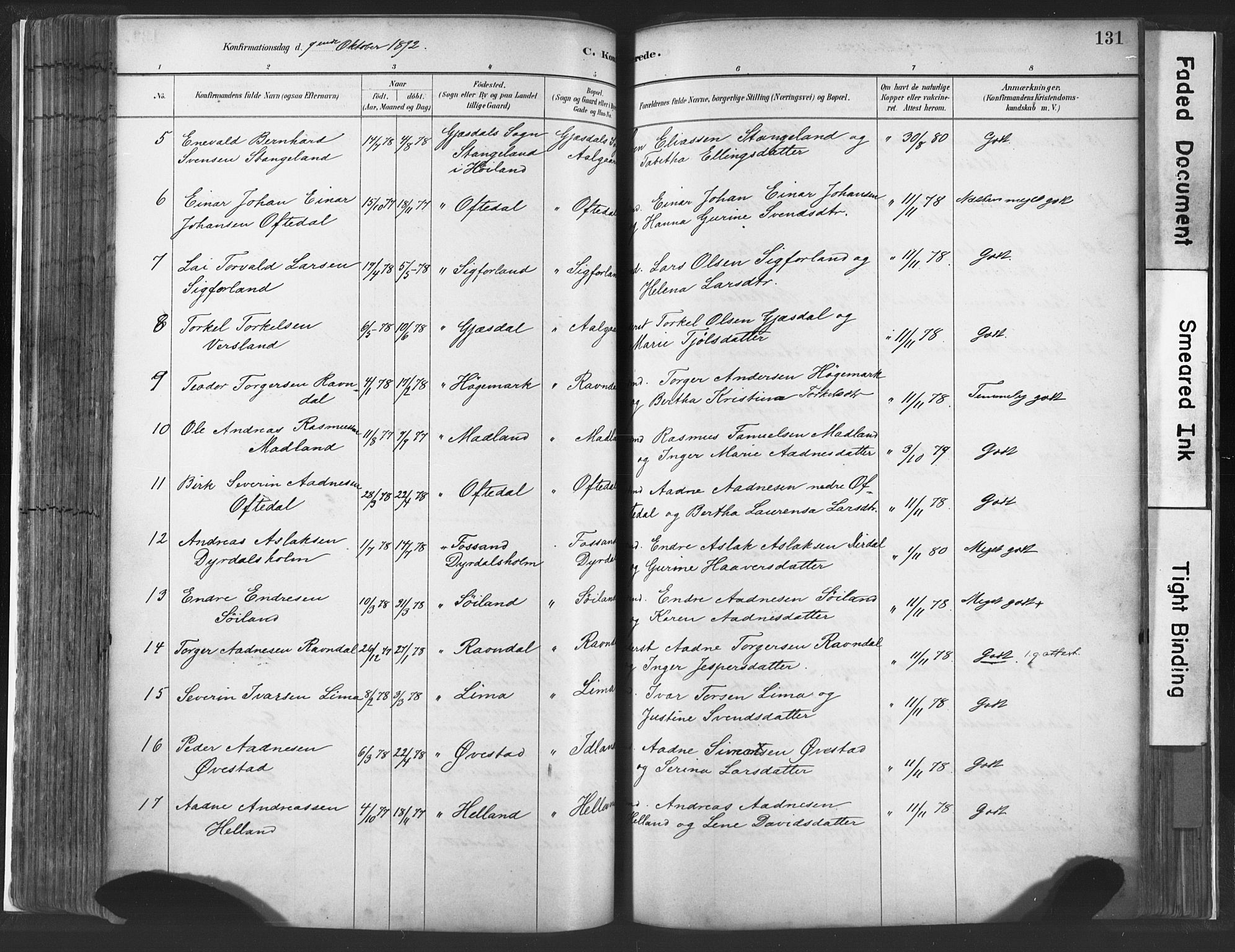 Lye sokneprestkontor, AV/SAST-A-101794/001/30BA/L0010: Parish register (official) no. A 10, 1881-1896, p. 131