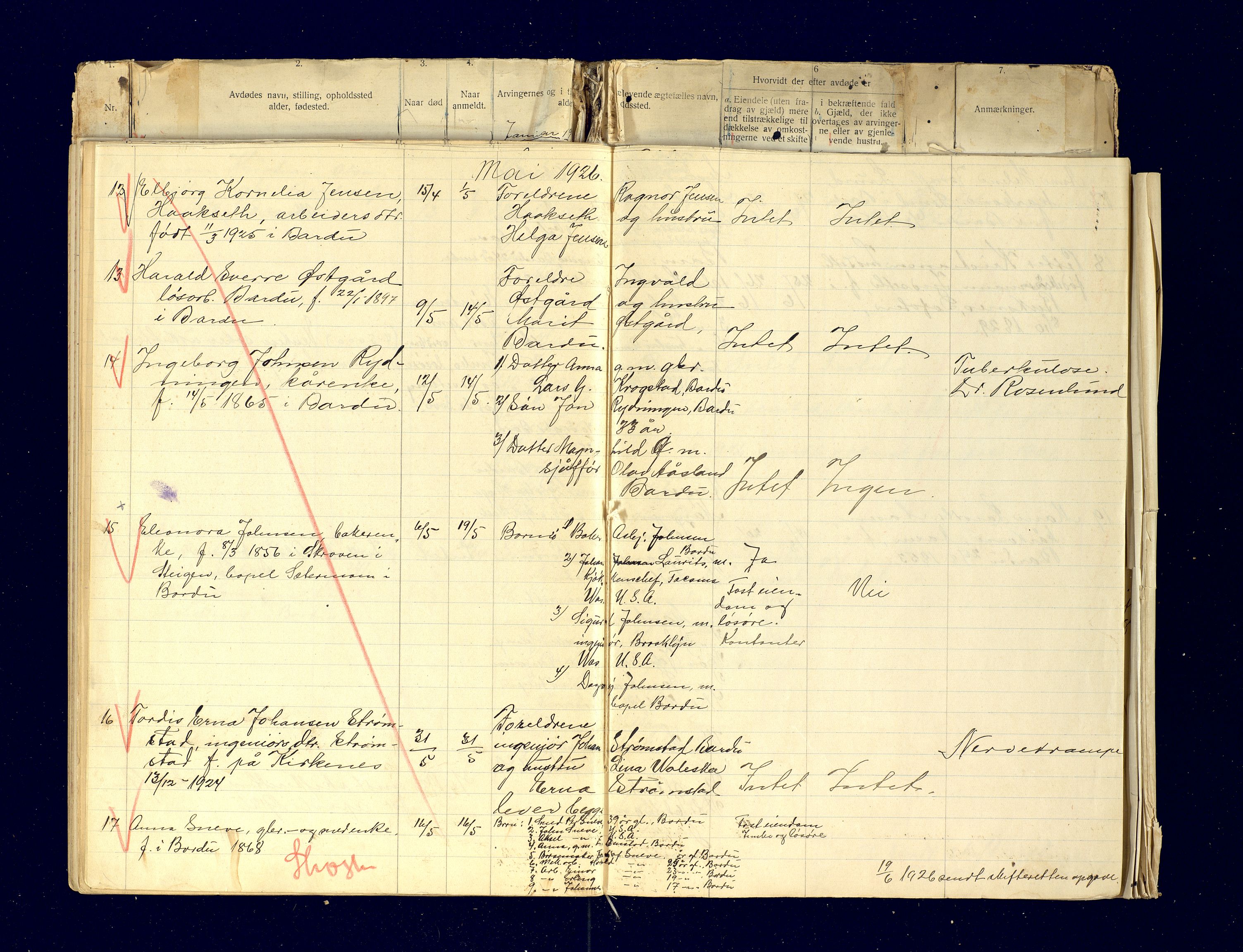 Bardu lensmannskontor, AV/SATØ-S-1273/Gh/Gha/L0043: Dødsfallsprotokoller, 1915-1929