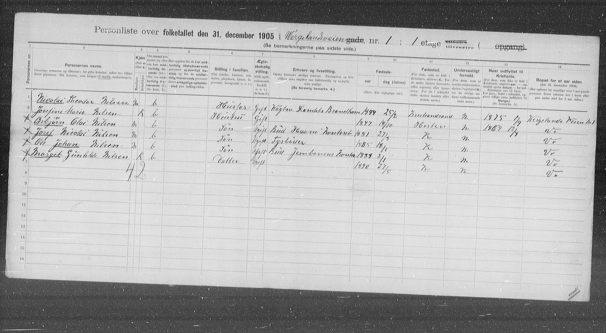 OBA, Municipal Census 1905 for Kristiania, 1905, p. 67160