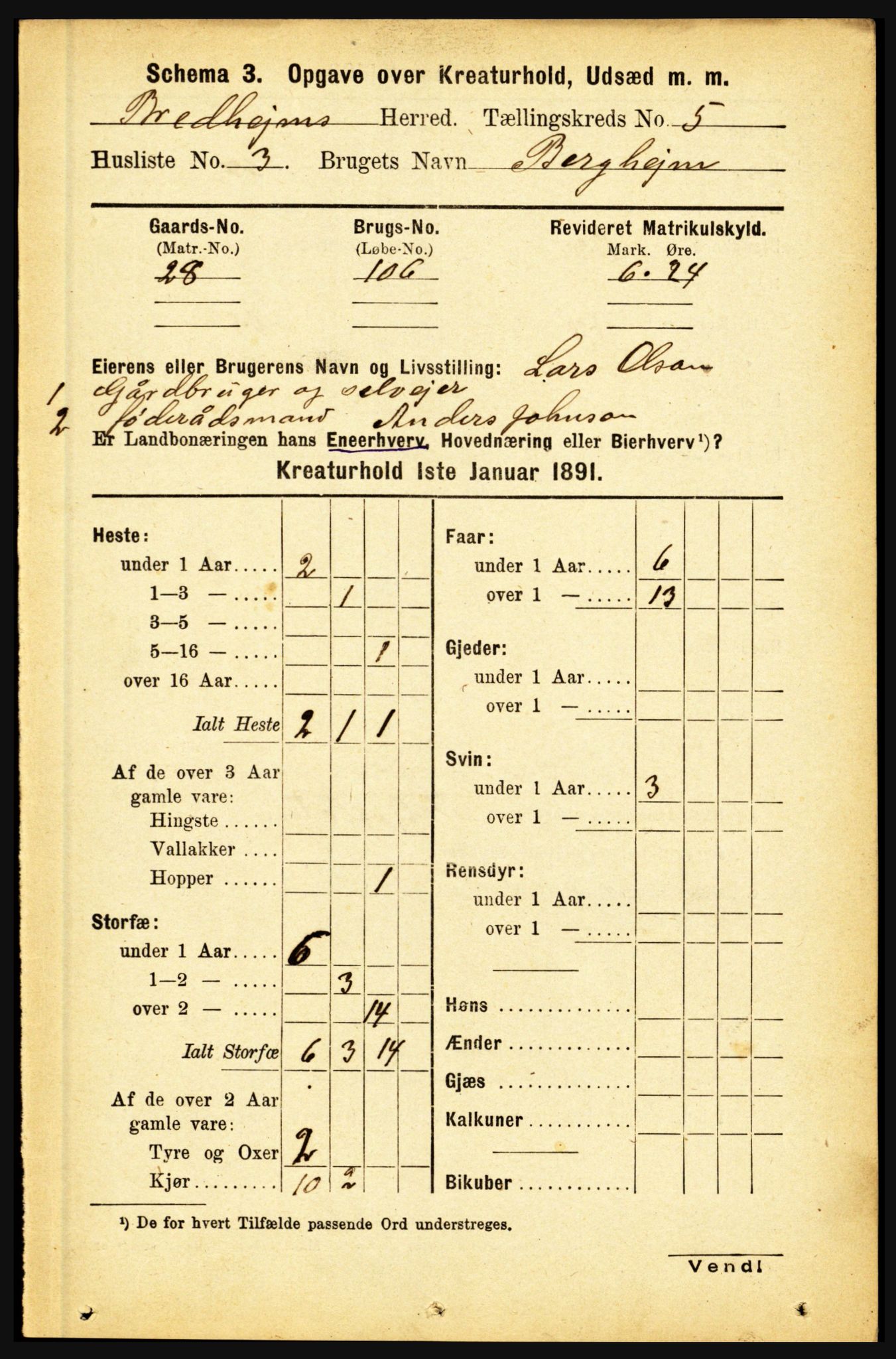 RA, 1891 census for 1446 Breim, 1891, p. 2778