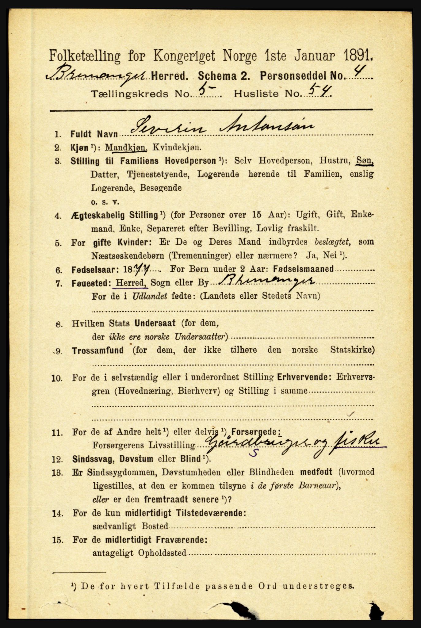 RA, 1891 census for 1438 Bremanger, 1891, p. 2323