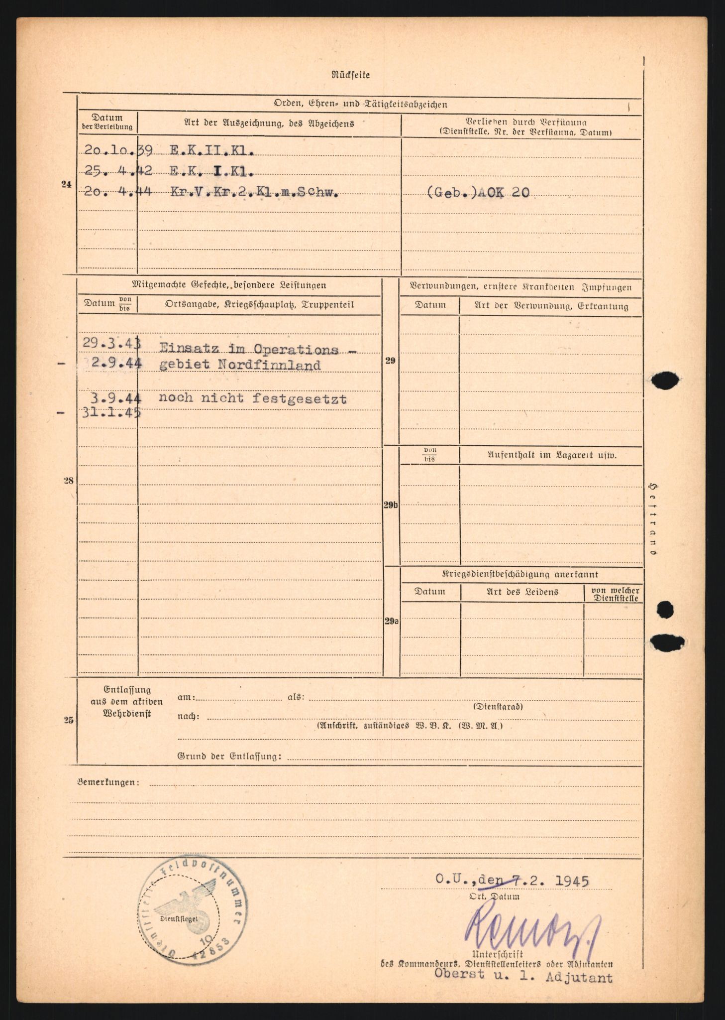 Forsvarets Overkommando. 2 kontor. Arkiv 11.4. Spredte tyske arkivsaker, AV/RA-RAFA-7031/D/Dar/Dara/L0018: Personalbøker, 1940-1945, p. 1052