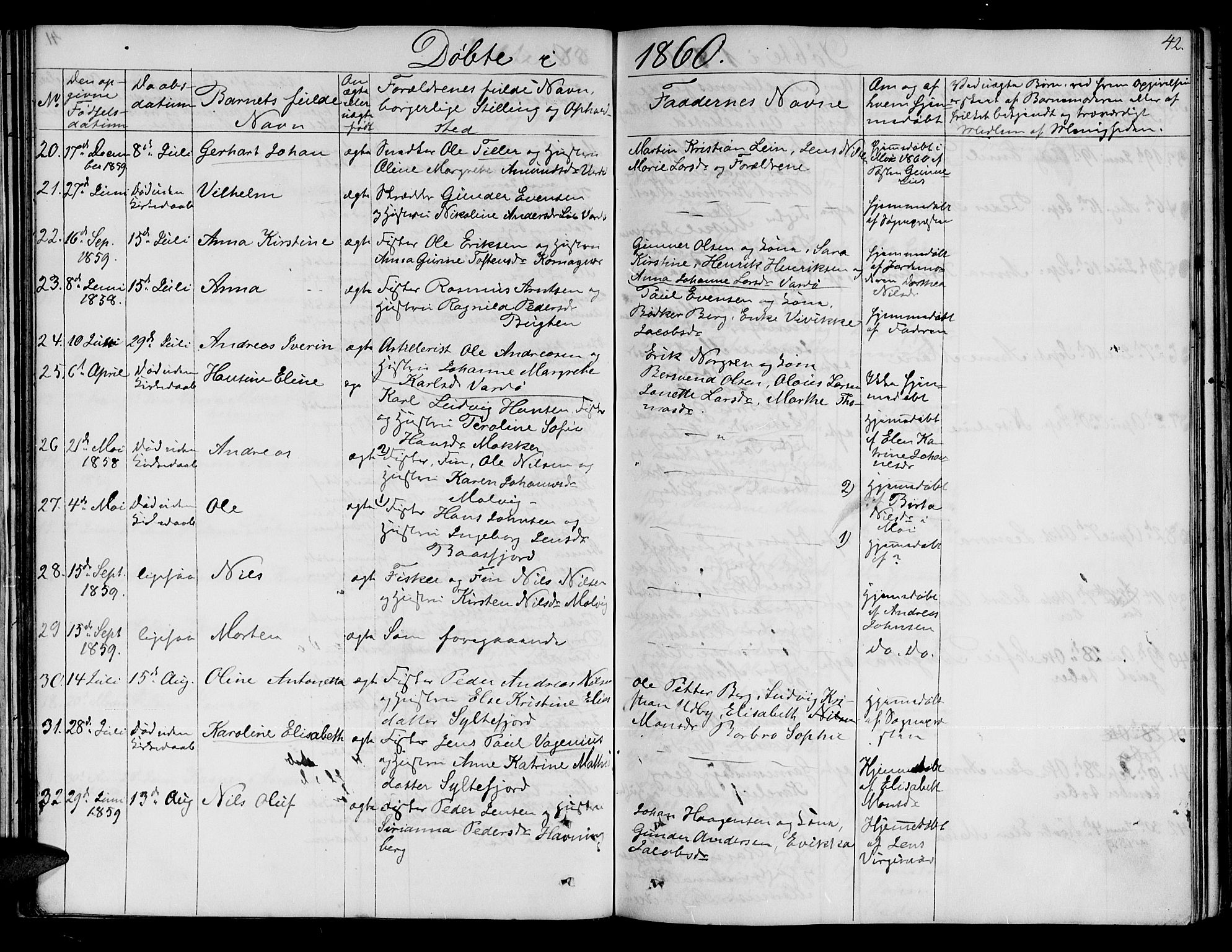 Vardø sokneprestkontor, AV/SATØ-S-1332/H/Hb/L0001klokker: Parish register (copy) no. 1, 1844-1861, p. 42