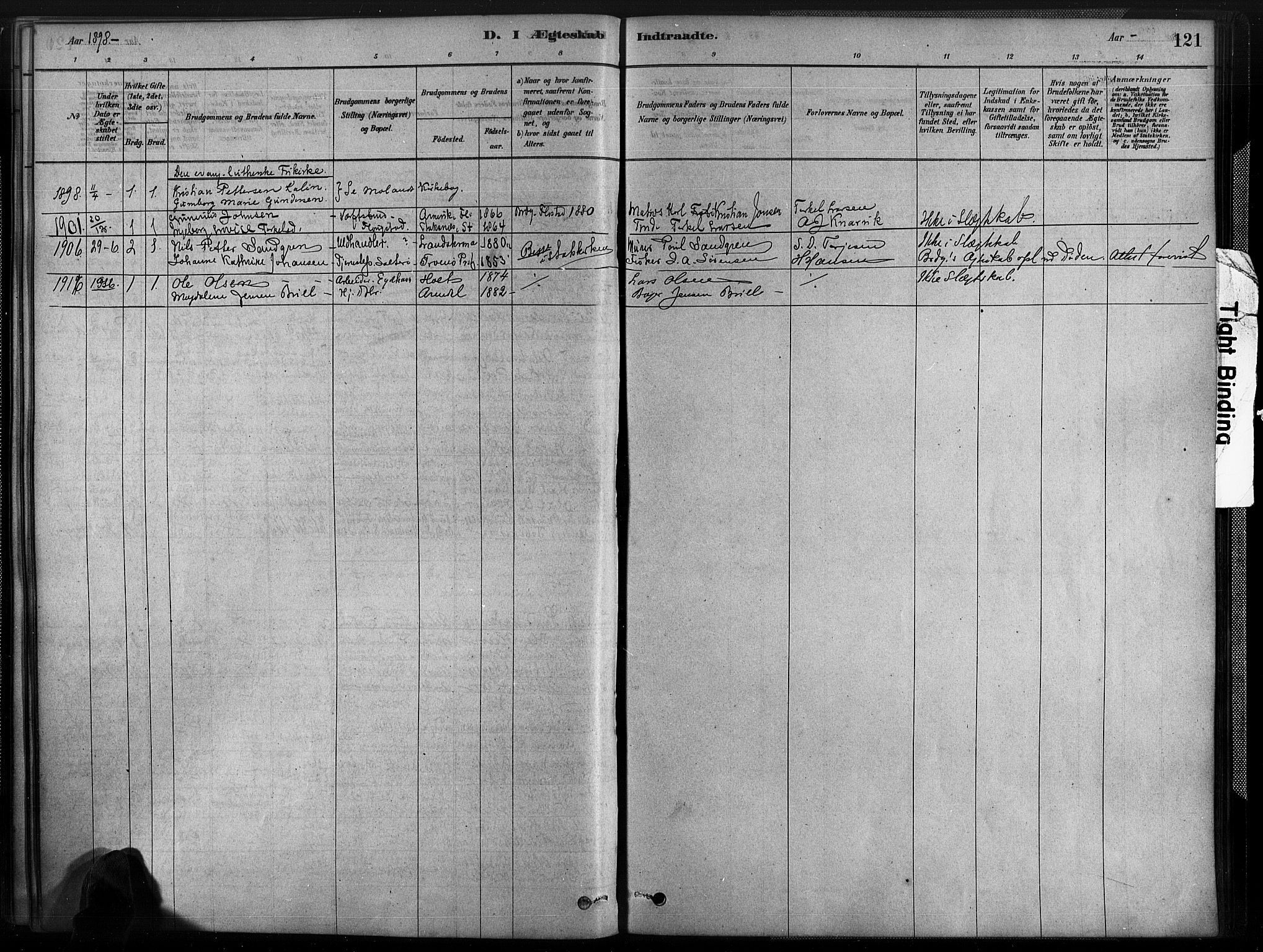 Austre Moland sokneprestkontor, SAK/1111-0001/F/Fa/Fab/L0001: Parish register (official) no. A 1, 1878-1898, p. 121