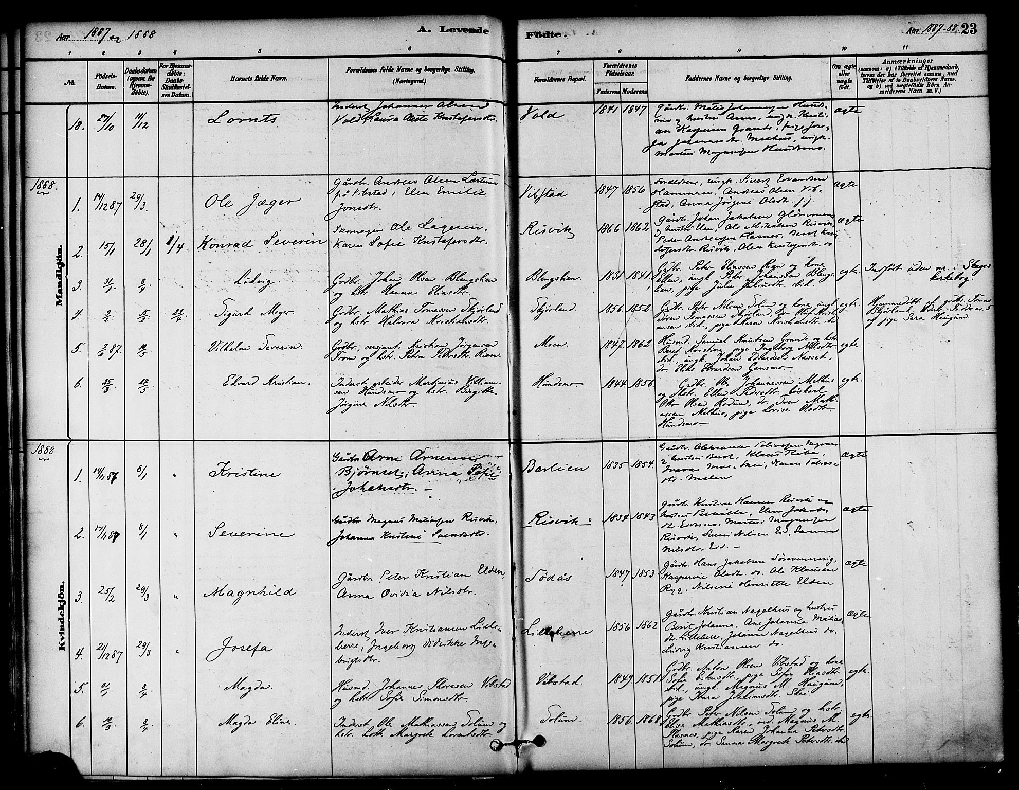Ministerialprotokoller, klokkerbøker og fødselsregistre - Nord-Trøndelag, SAT/A-1458/764/L0555: Parish register (official) no. 764A10, 1881-1896, p. 23