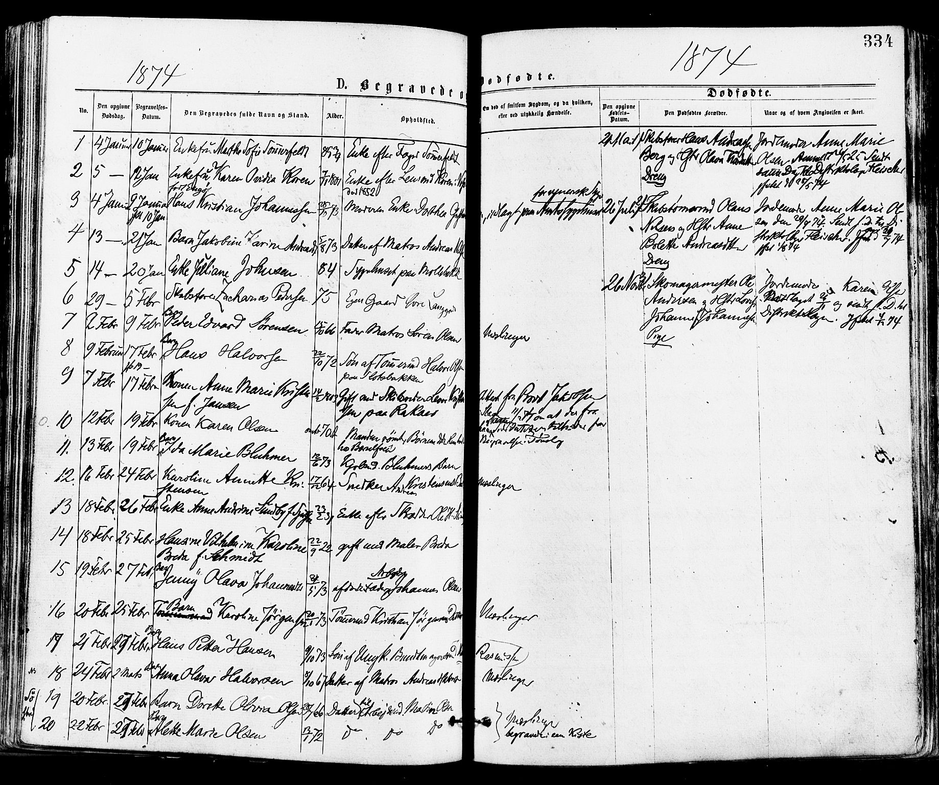 Tønsberg kirkebøker, AV/SAKO-A-330/F/Fa/L0010: Parish register (official) no. I 10, 1874-1880, p. 334