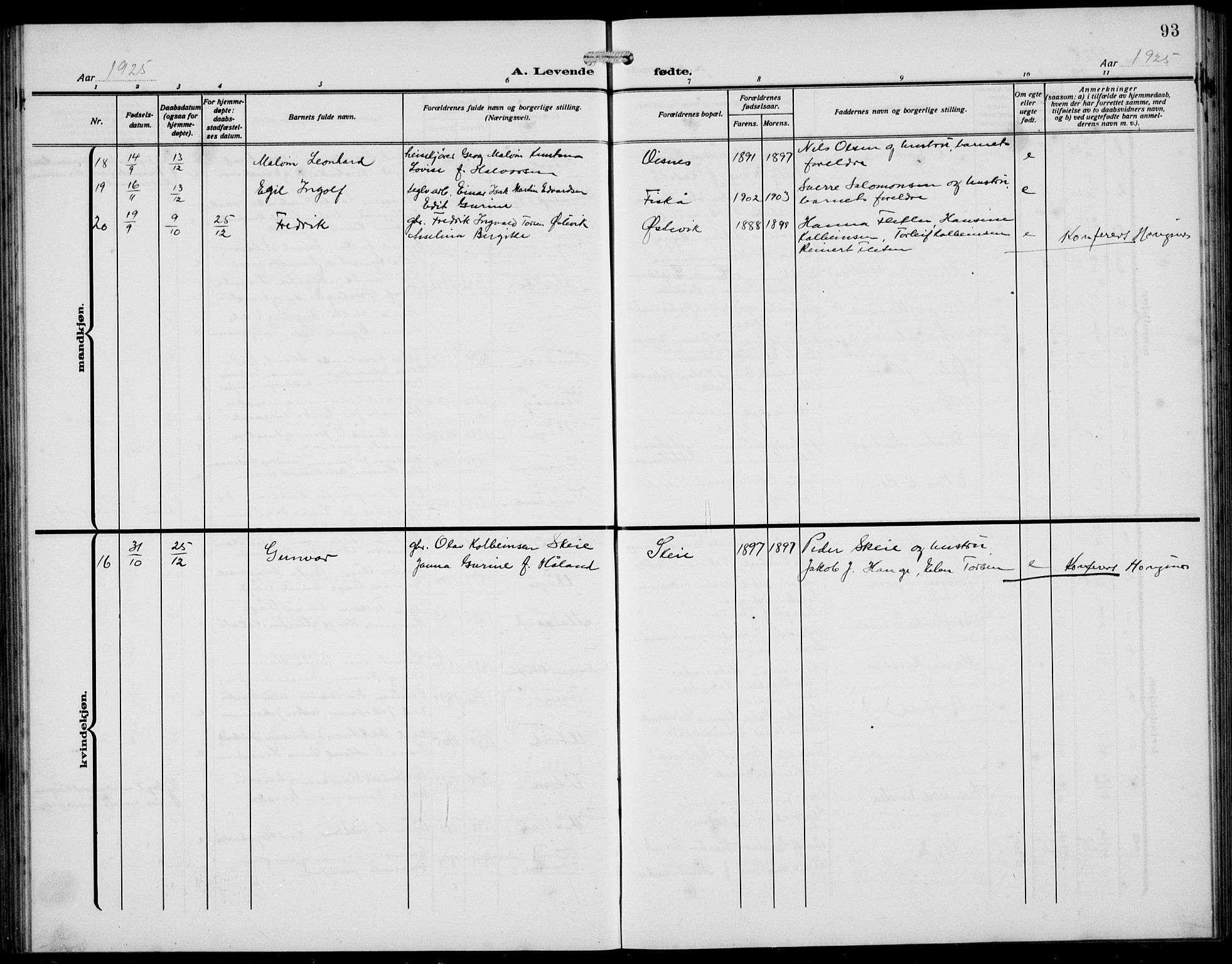 Avaldsnes sokneprestkontor, AV/SAST-A -101851/H/Ha/Hab/L0008: Parish register (copy) no. B 8, 1910-1939, p. 93