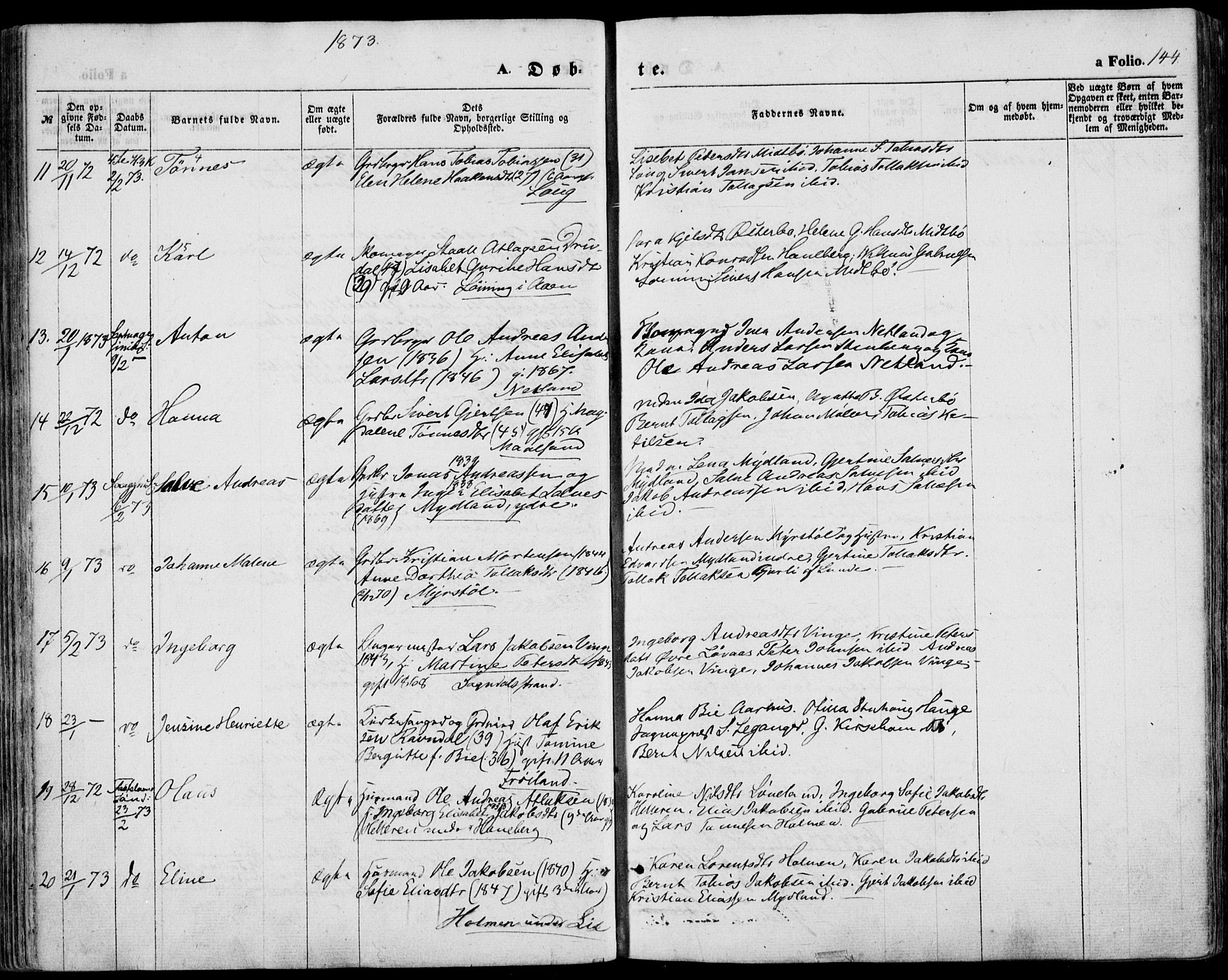 Sokndal sokneprestkontor, AV/SAST-A-101808: Parish register (official) no. A 9, 1857-1874, p. 144