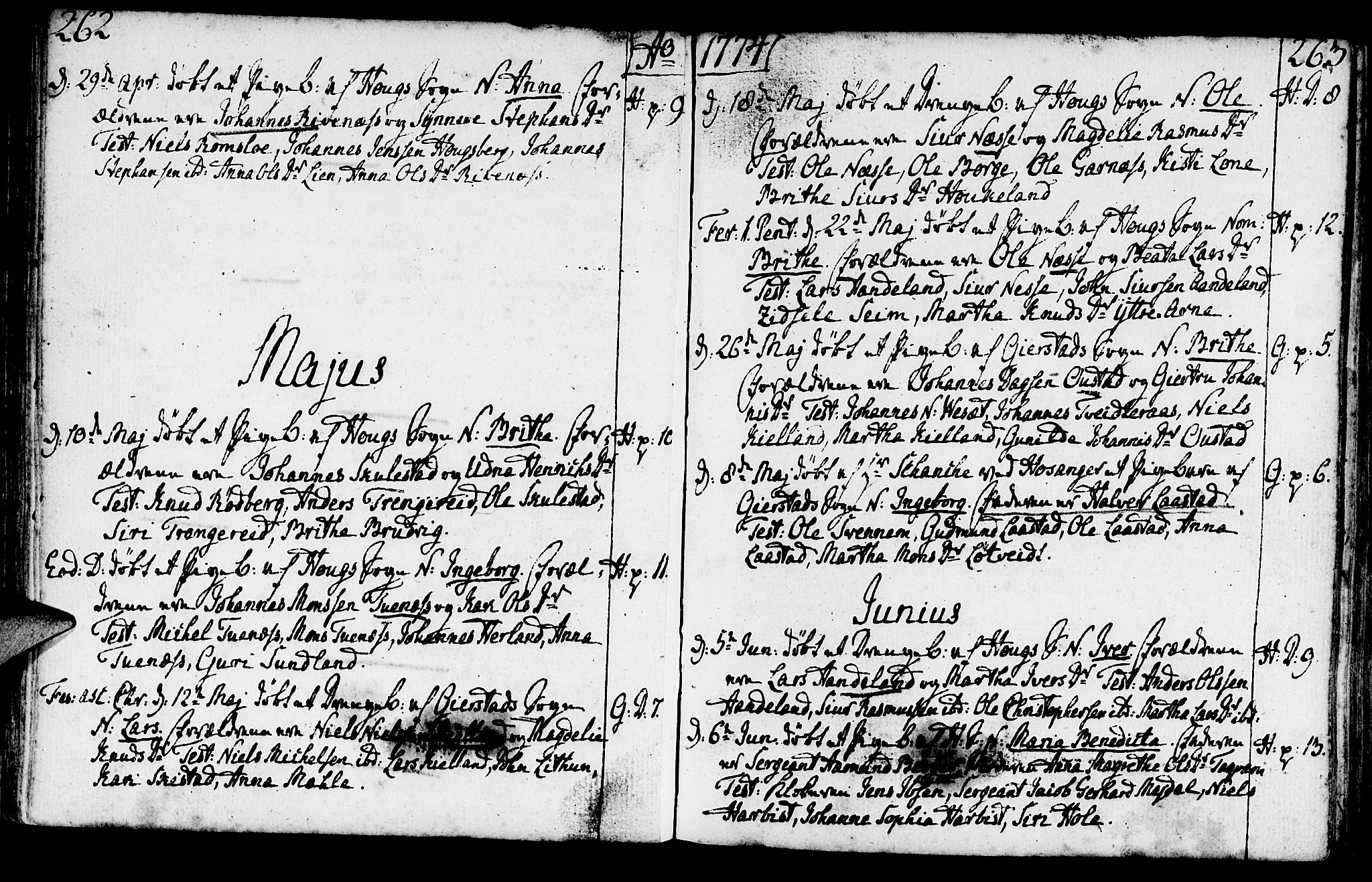 Haus sokneprestembete, AV/SAB-A-75601/H/Haa: Parish register (official) no. A 9, 1767-1781, p. 262-263