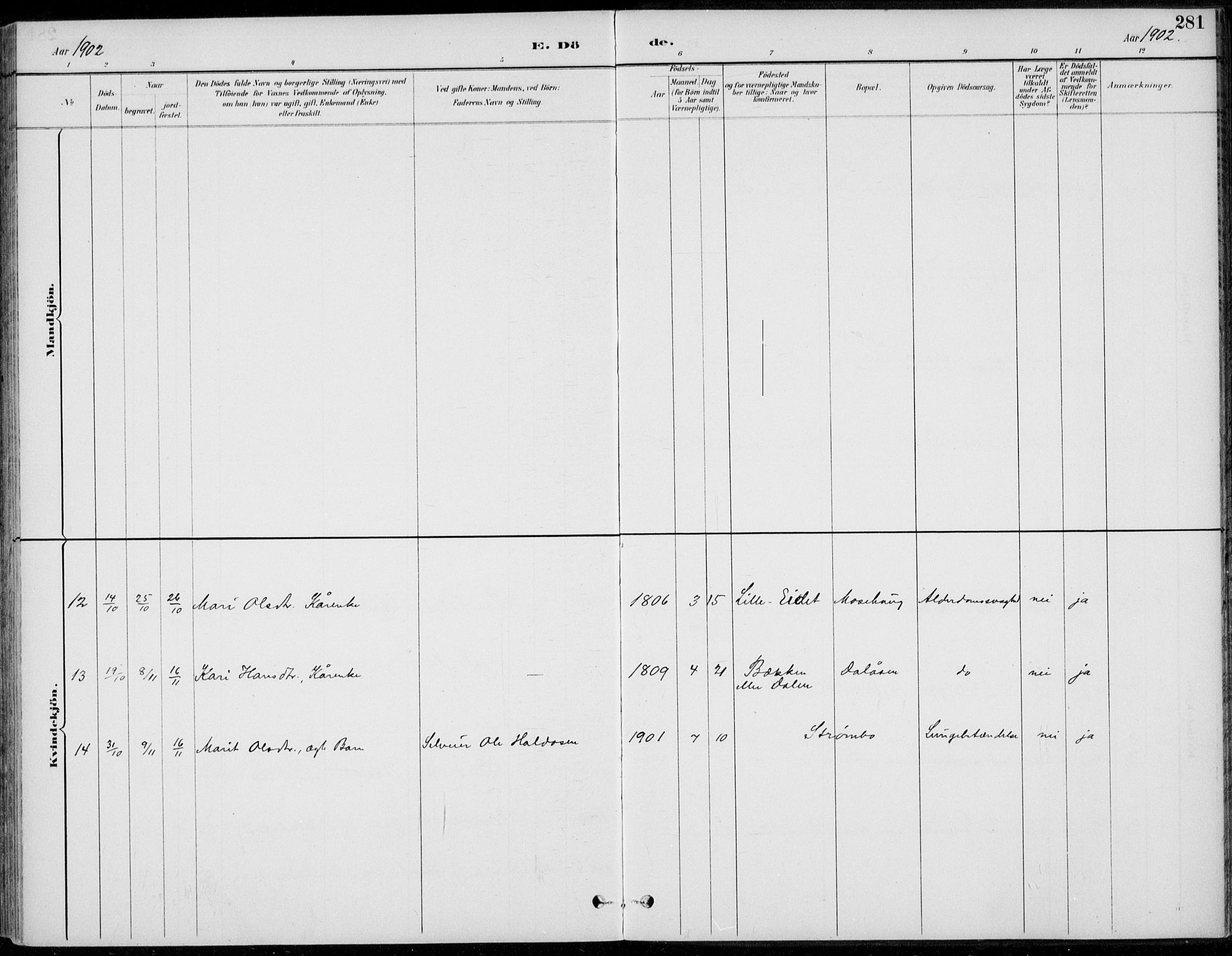 Alvdal prestekontor, AV/SAH-PREST-060/H/Ha/Haa/L0003: Parish register (official) no. 3, 1886-1912, p. 281