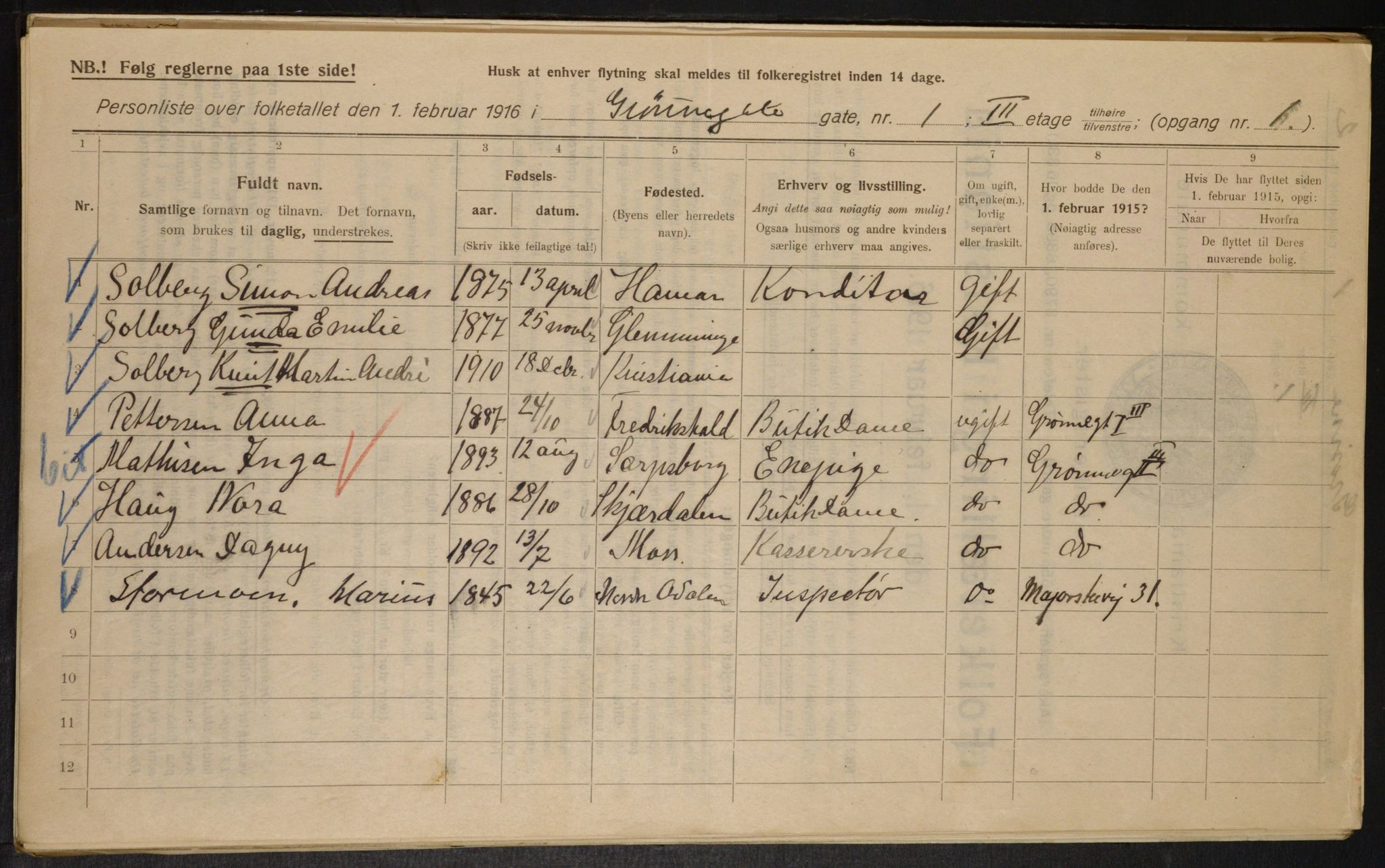 OBA, Municipal Census 1916 for Kristiania, 1916, p. 32805