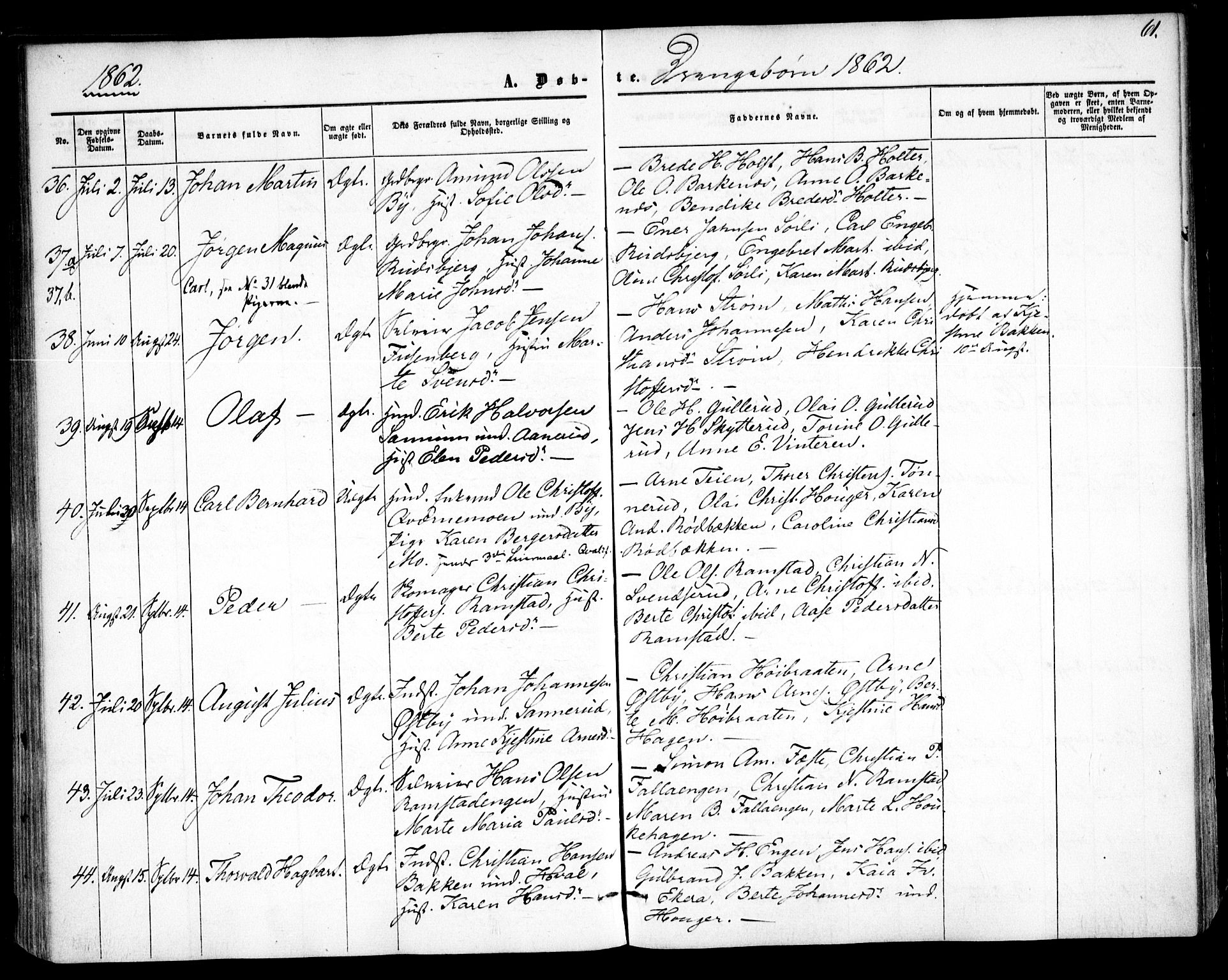Fet prestekontor Kirkebøker, SAO/A-10370a/F/Fa/L0011: Parish register (official) no. I 11, 1857-1866, p. 61
