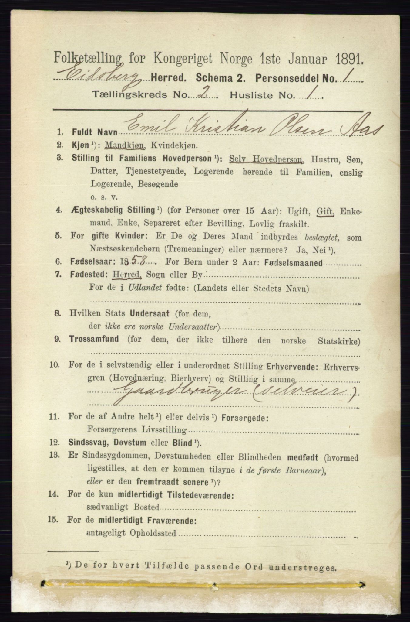 RA, 1891 census for 0125 Eidsberg, 1891, p. 838