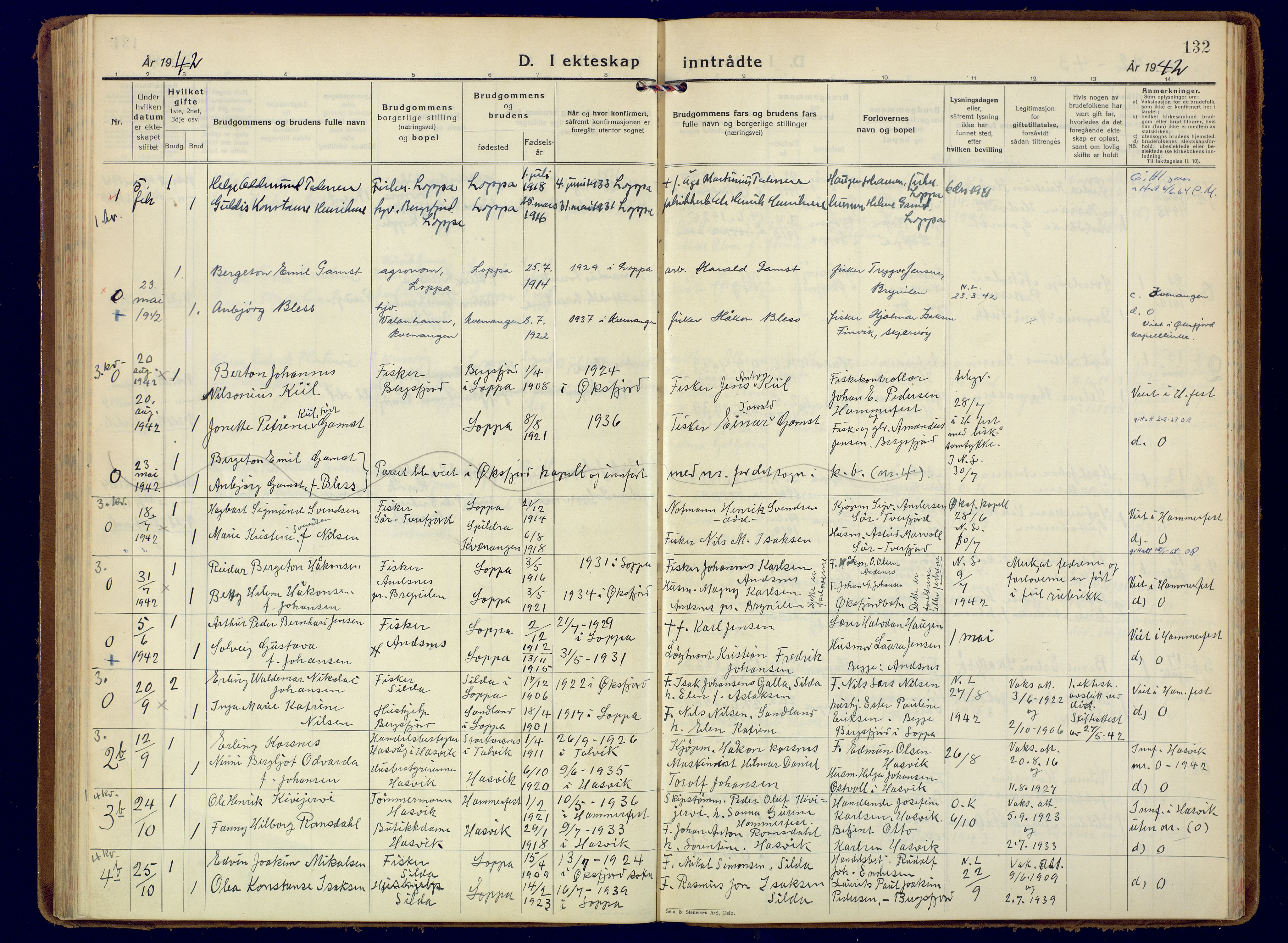 Loppa sokneprestkontor, AV/SATØ-S-1339/H/Ha/L0014kirke: Parish register (official) no. 14, 1933-1942, p. 132