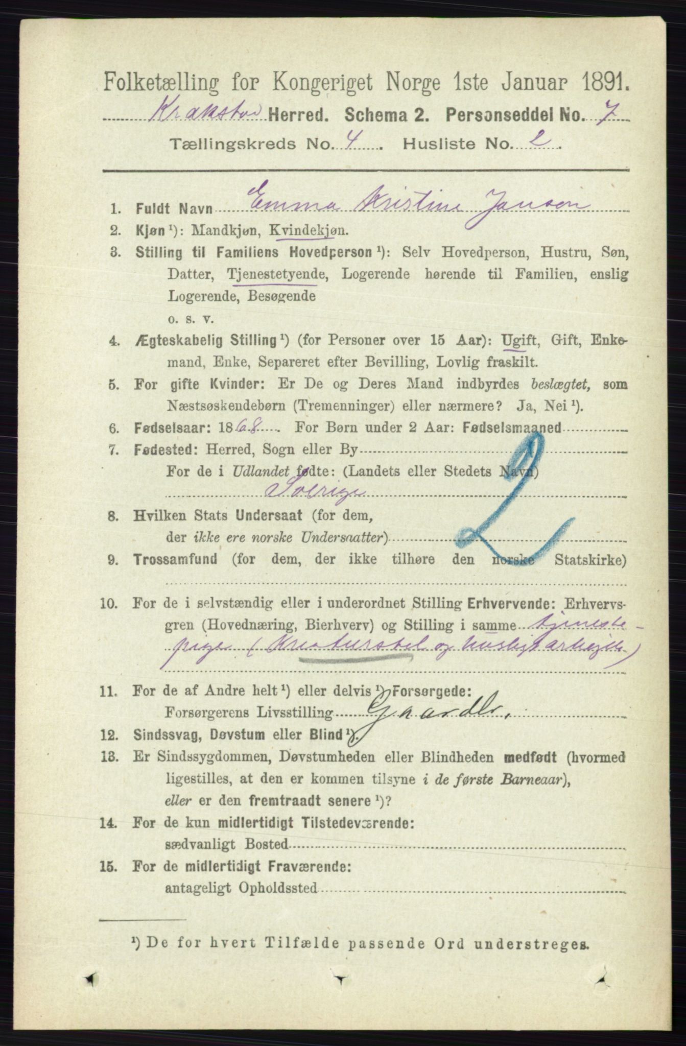 RA, 1891 census for 0212 Kråkstad, 1891, p. 1735