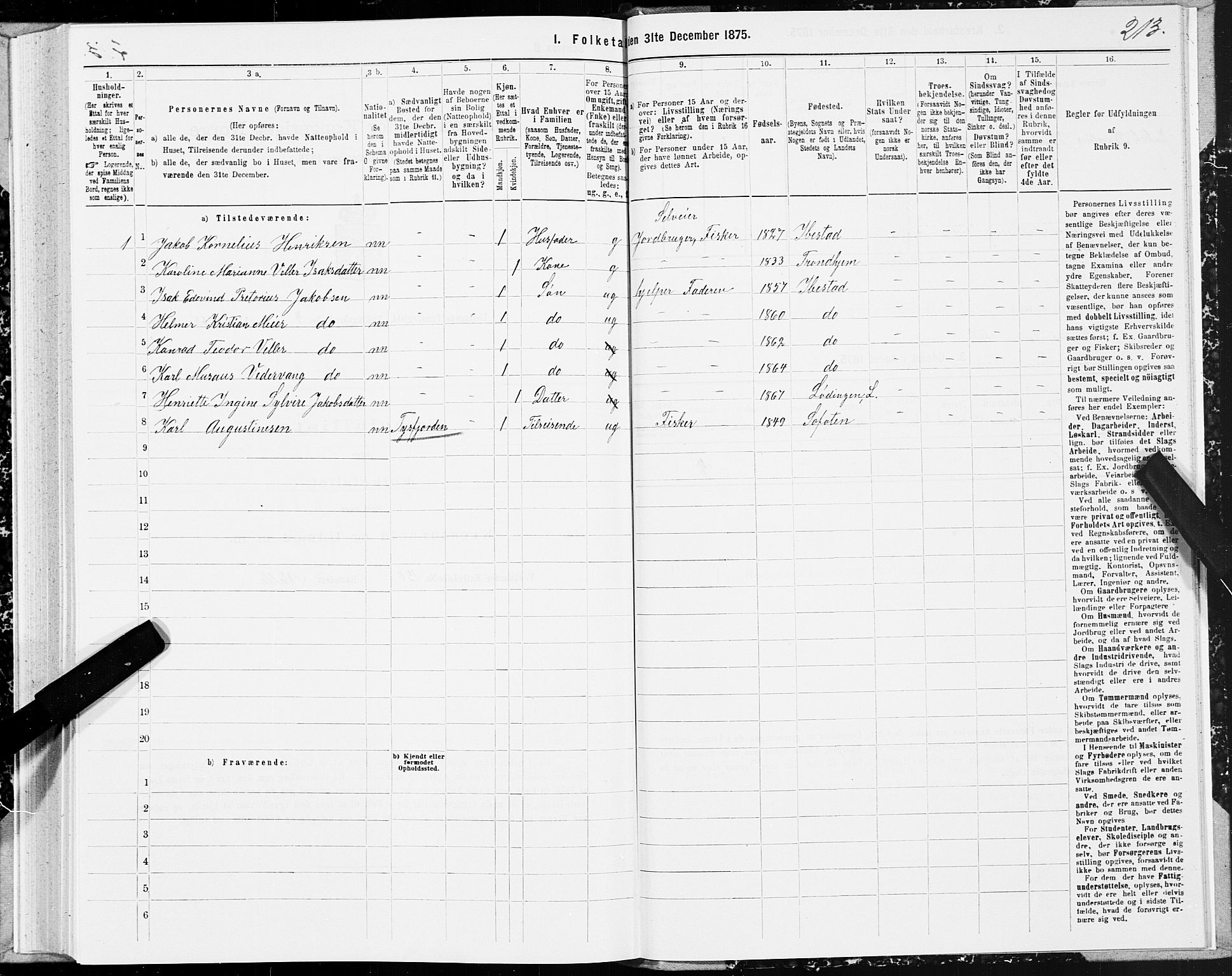 SAT, 1875 census for 1851P Lødingen, 1875, p. 2213