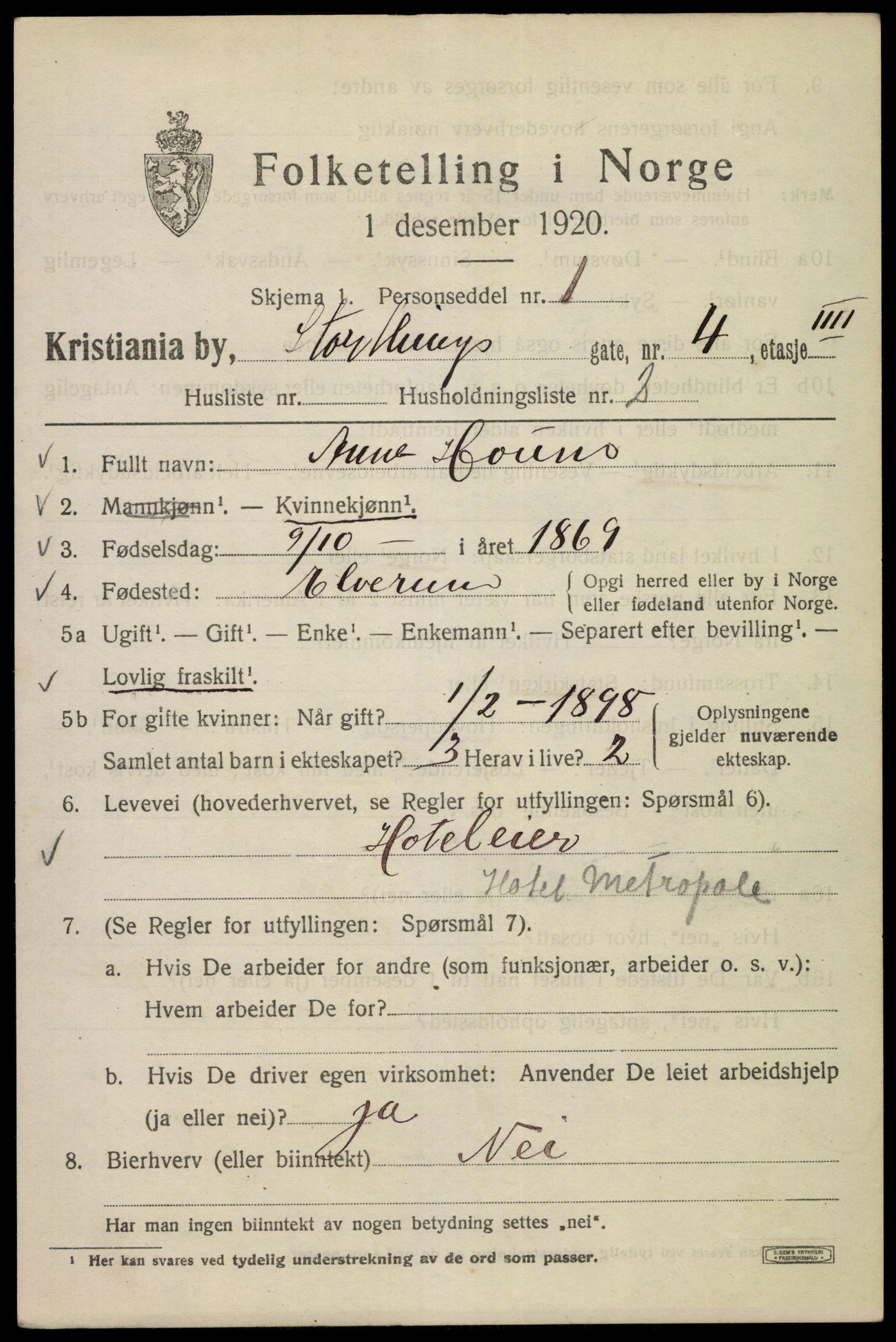 SAO, 1920 census for Kristiania, 1920, p. 550327