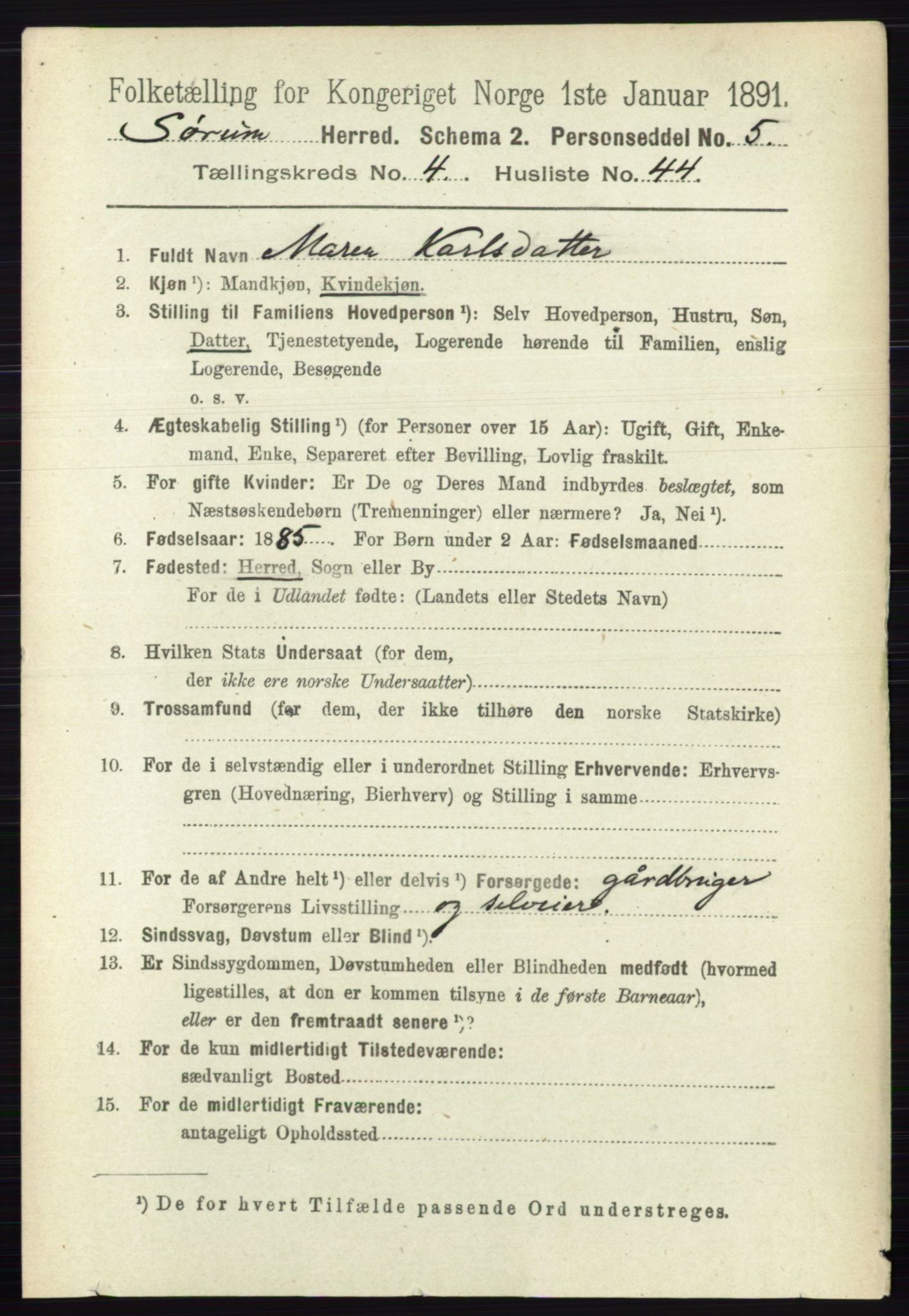 RA, 1891 census for 0226 Sørum, 1891, p. 2132
