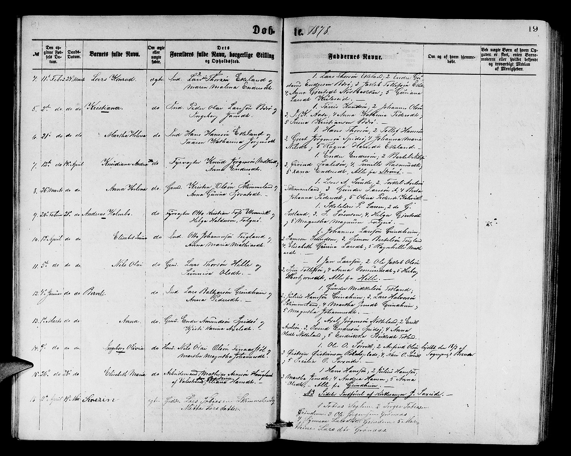 Finnås sokneprestembete, SAB/A-99925/H/Ha/Hab/Haba/L0002: Parish register (copy) no. A 2, 1873-1882, p. 19