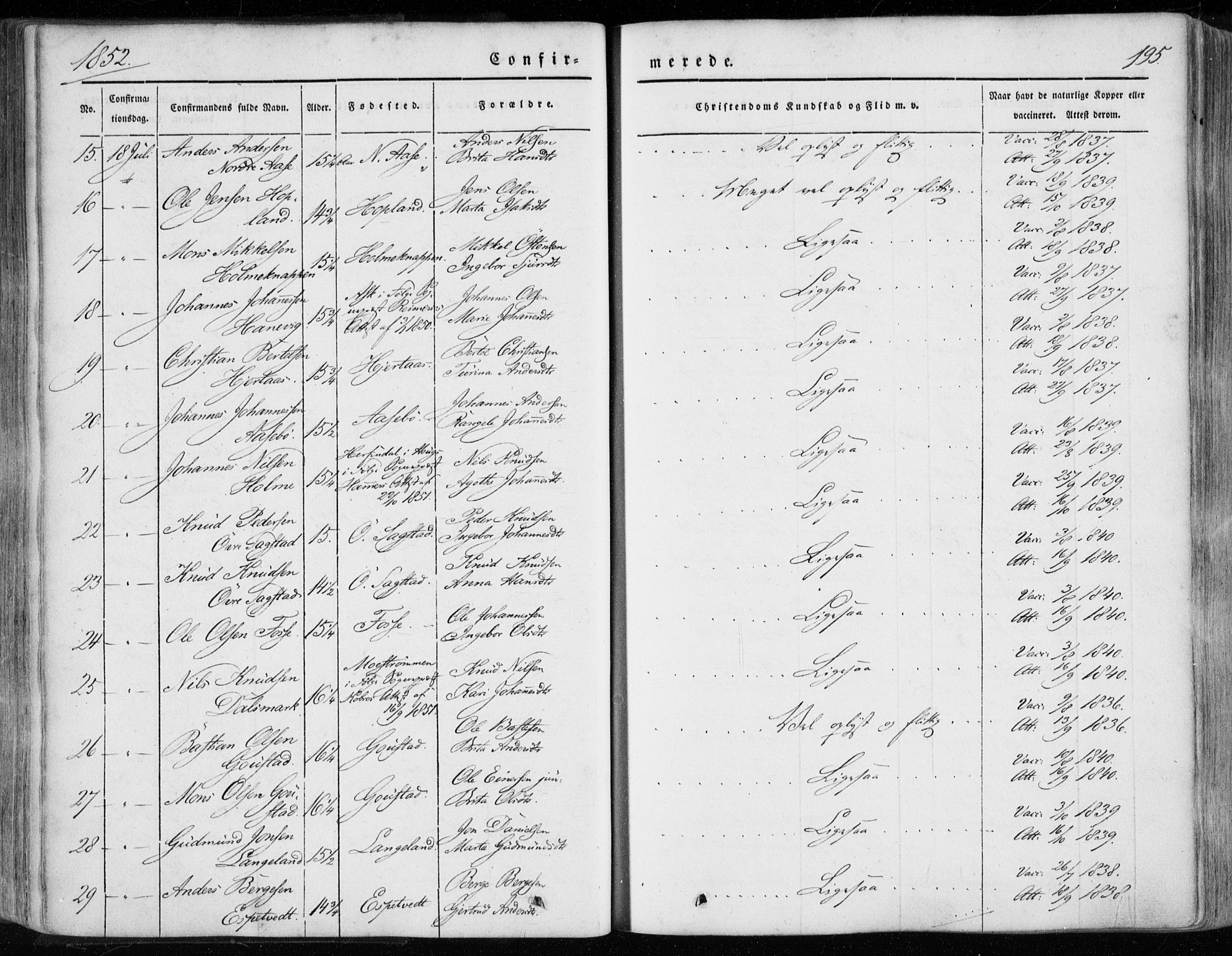 Hamre sokneprestembete, AV/SAB-A-75501/H/Ha/Haa/Haaa/L0013: Parish register (official) no. A 13, 1846-1857, p. 195