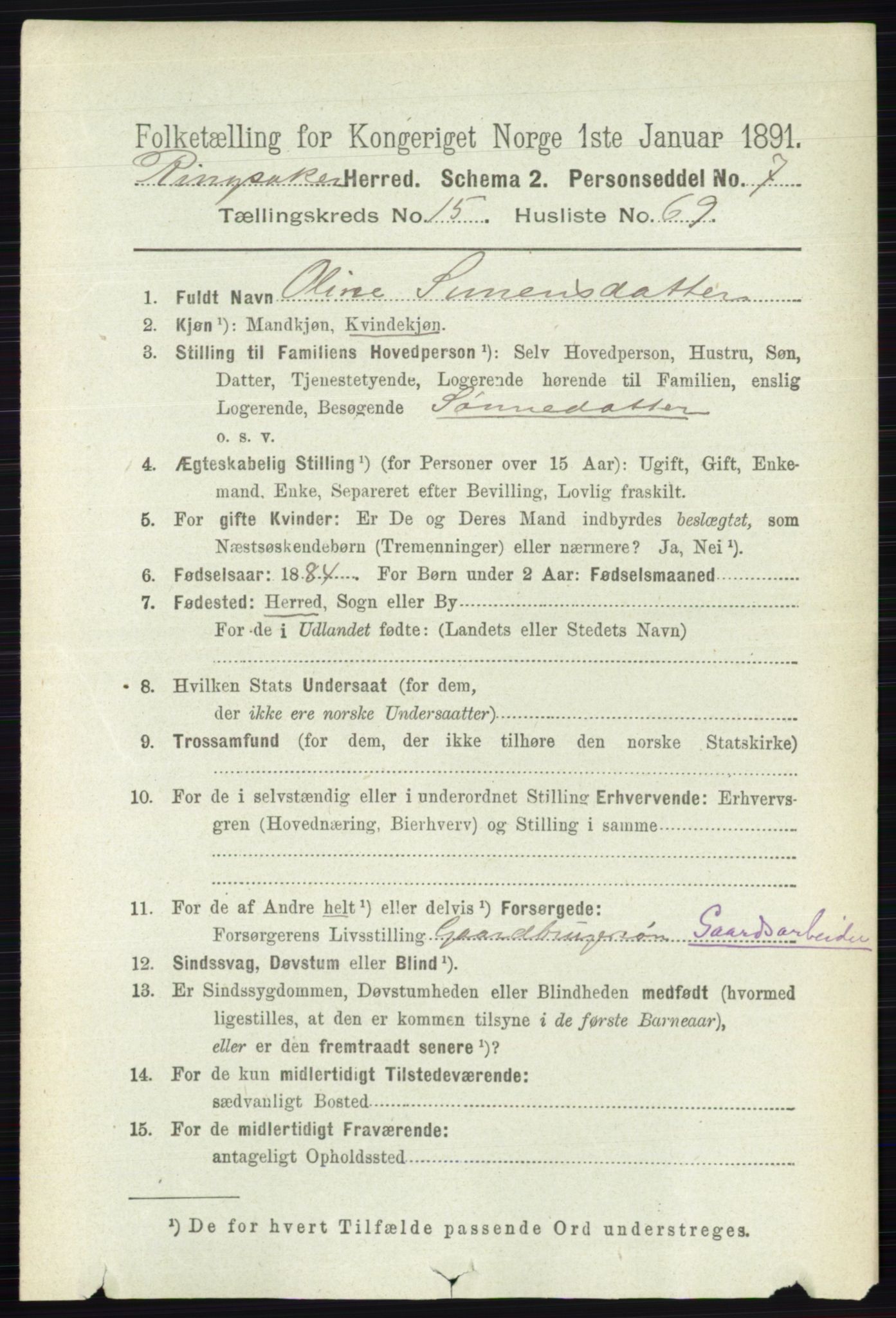RA, 1891 census for 0412 Ringsaker, 1891, p. 8912