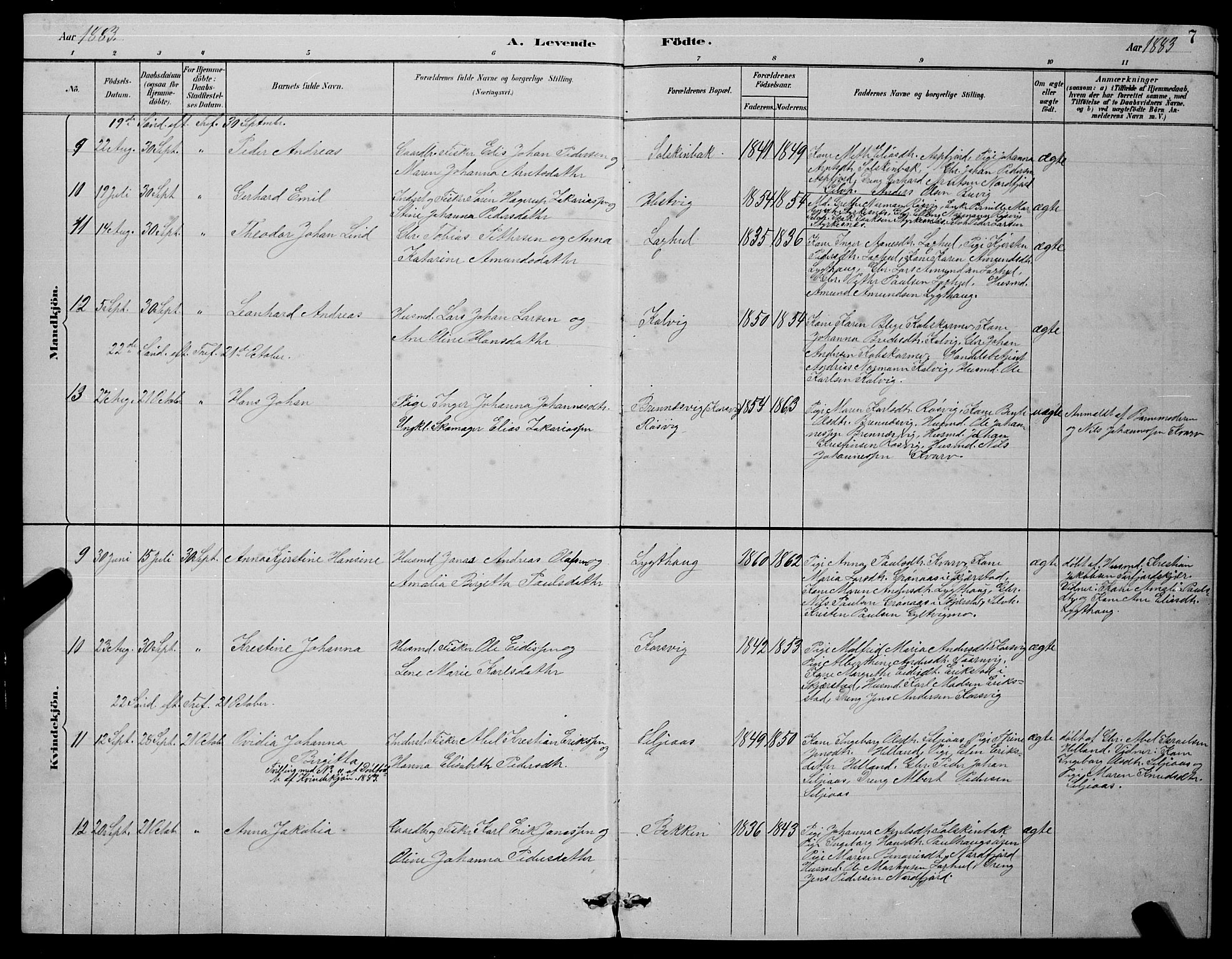 Ministerialprotokoller, klokkerbøker og fødselsregistre - Nordland, AV/SAT-A-1459/854/L0785: Parish register (copy) no. 854C01, 1883-1891, p. 7
