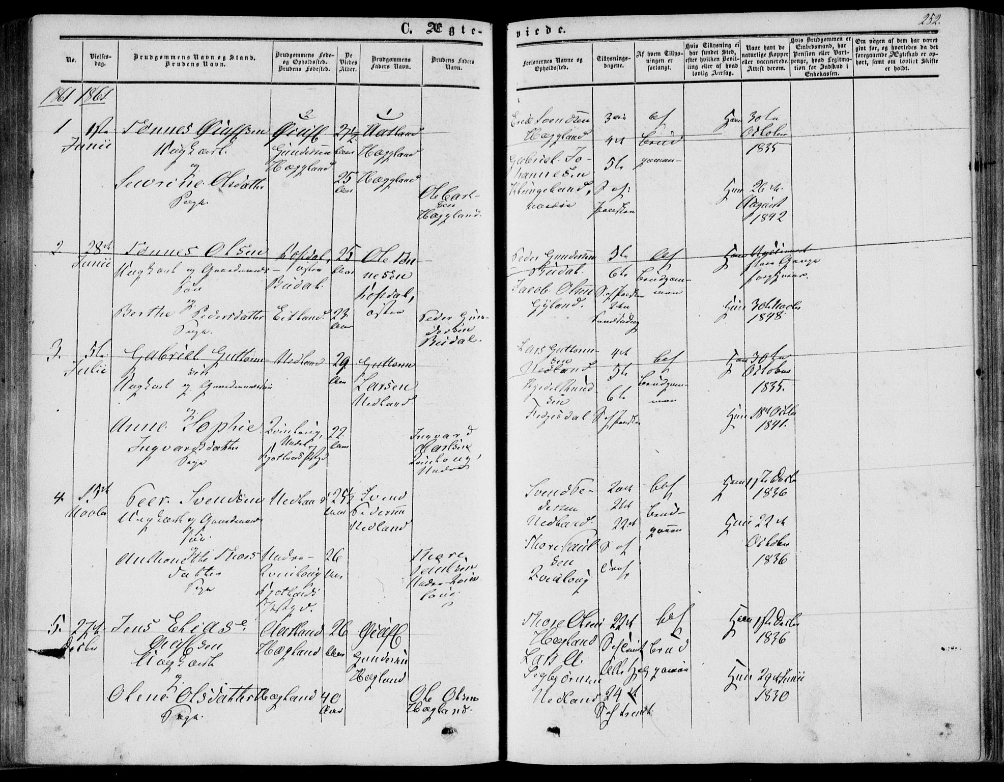 Bakke sokneprestkontor, SAK/1111-0002/F/Fa/Fab/L0002: Parish register (official) no. A 2, 1855-1884, p. 252