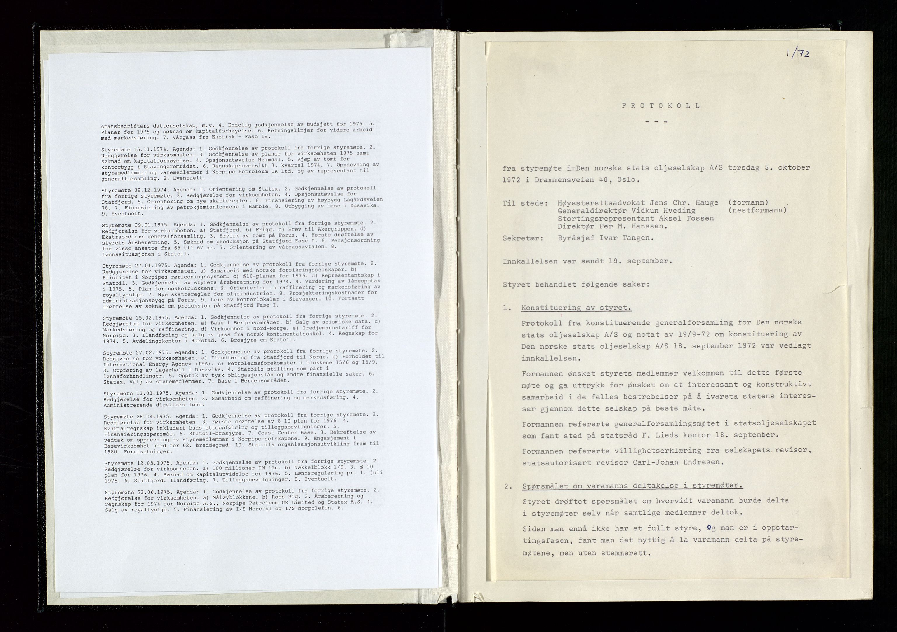 Pa 1339 - Statoil ASA, SAST/A-101656/0001/A/Ab/Aba/L0001: Styremøteprotokoller, 05.10.1972 til 14.12.1978, 1972-1978, p. 5
