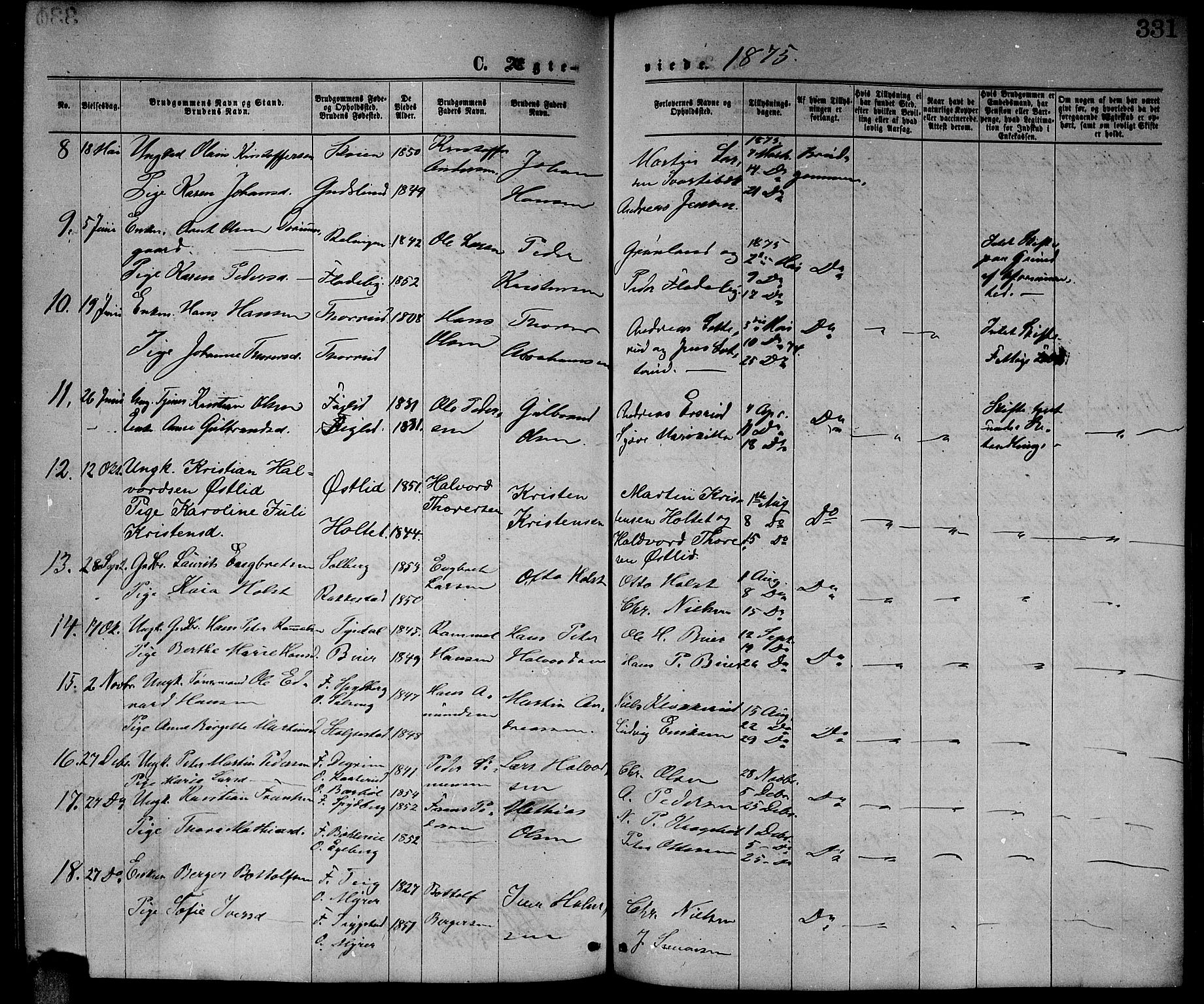 Enebakk prestekontor Kirkebøker, SAO/A-10171c/G/Ga/L0005: Parish register (copy) no. I 5, 1867-1888, p. 331