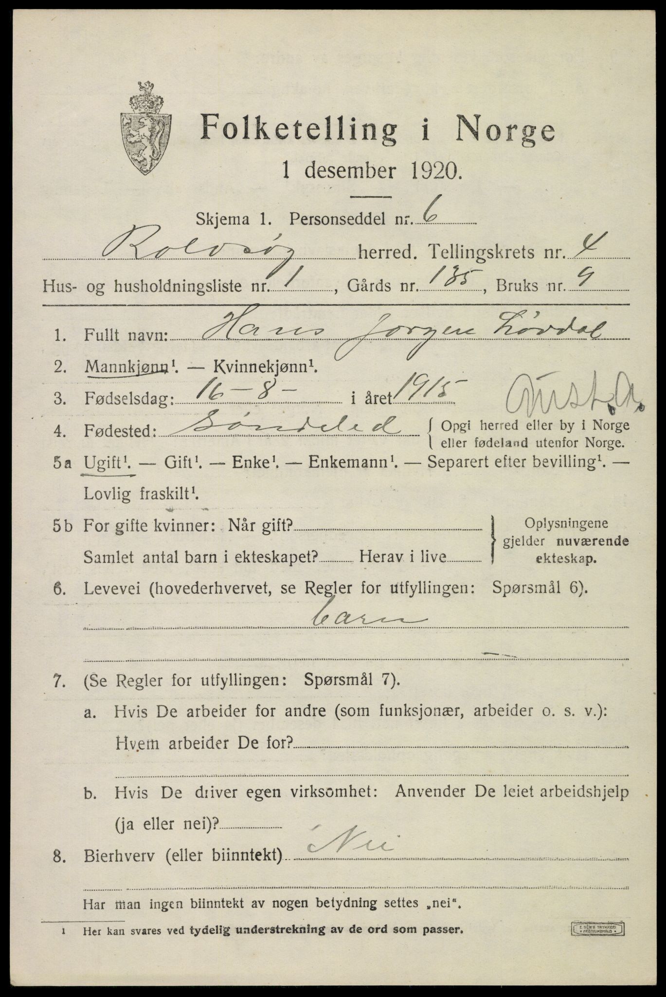 SAO, 1920 census for Rolvsøy, 1920, p. 4379